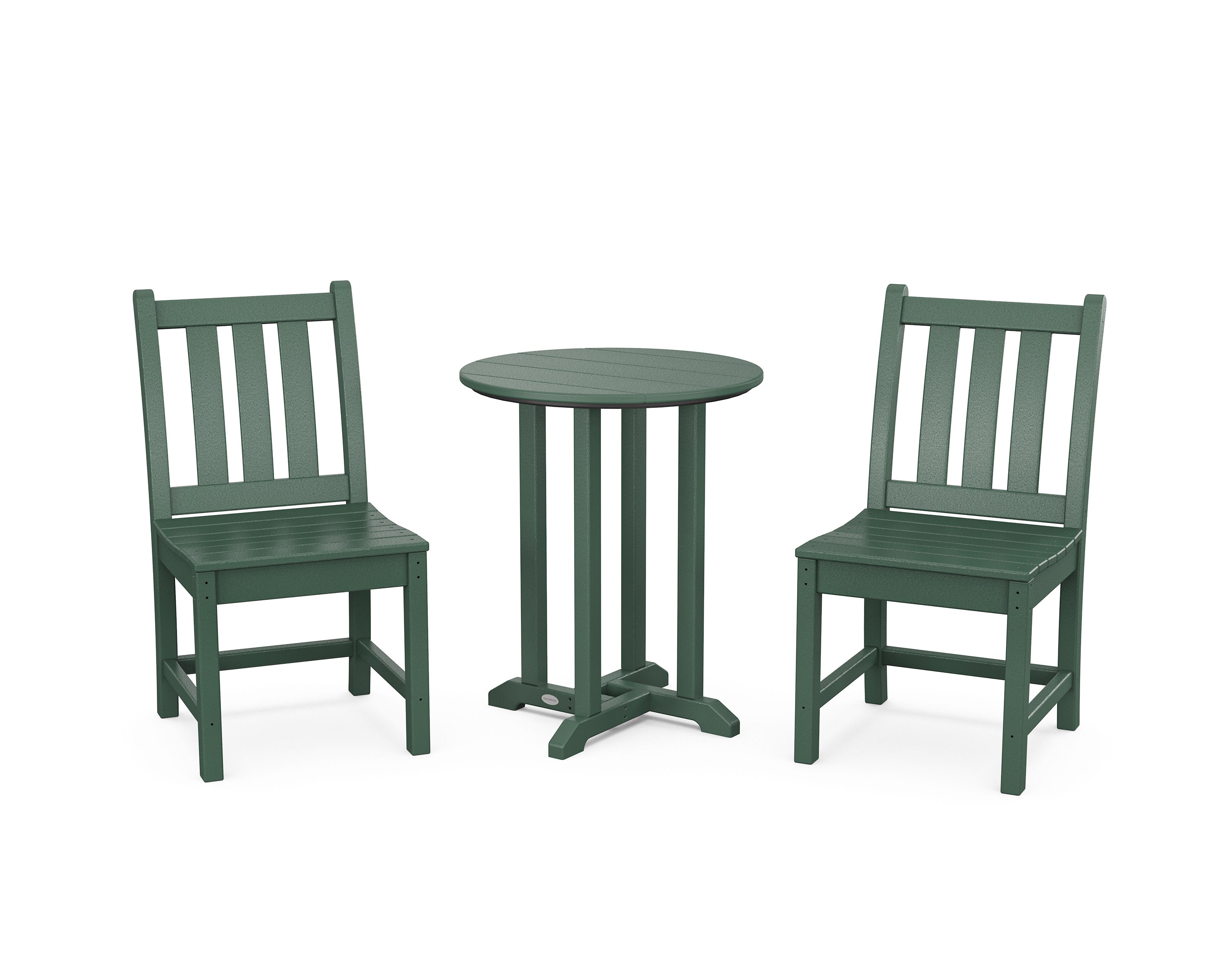 Traditional Garden Side Chair 3-Piece Round Bistro Dining Set in Green