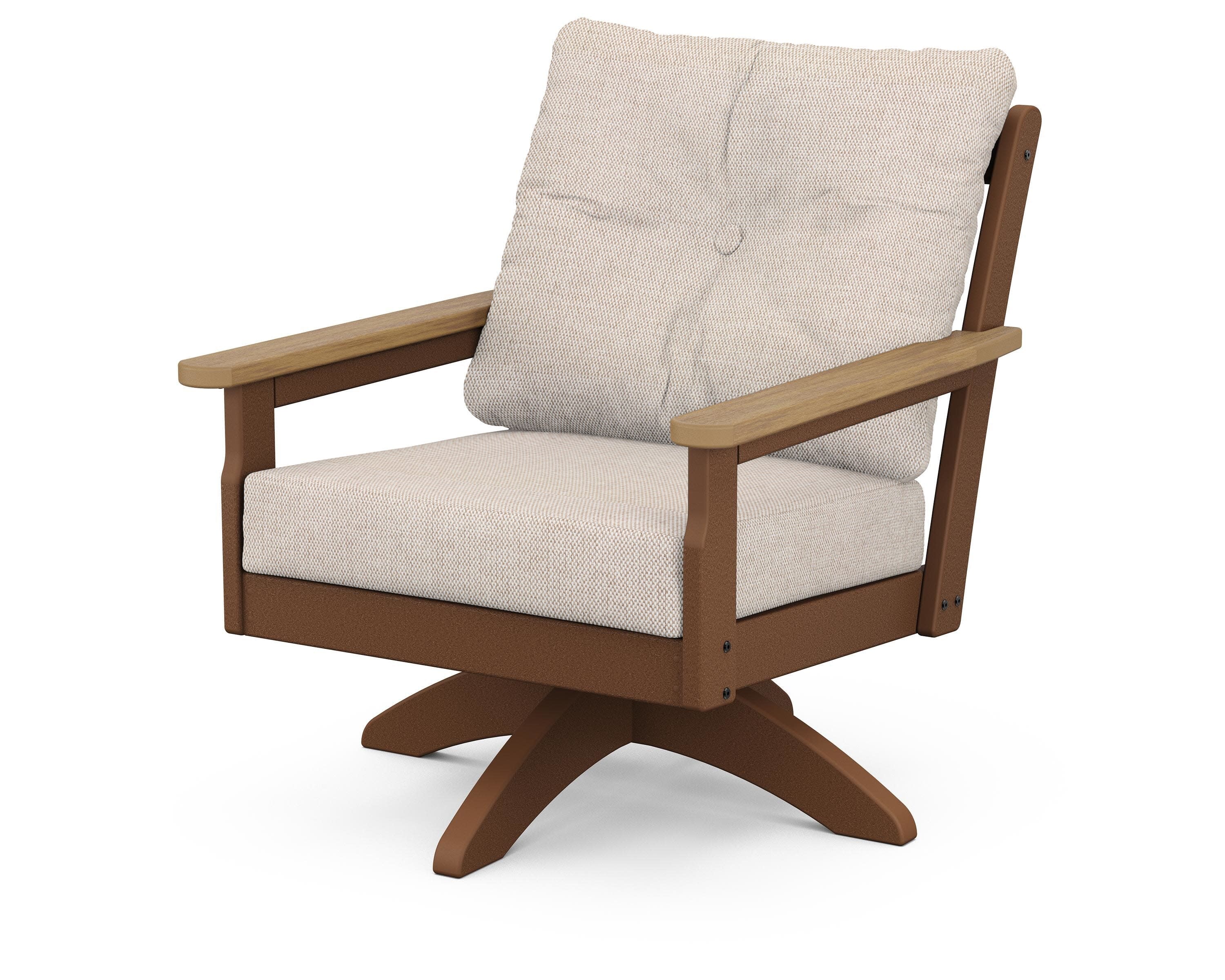 Vineyard Deep Seating Swivel Chair in Teak / Natural / Blend Linen
