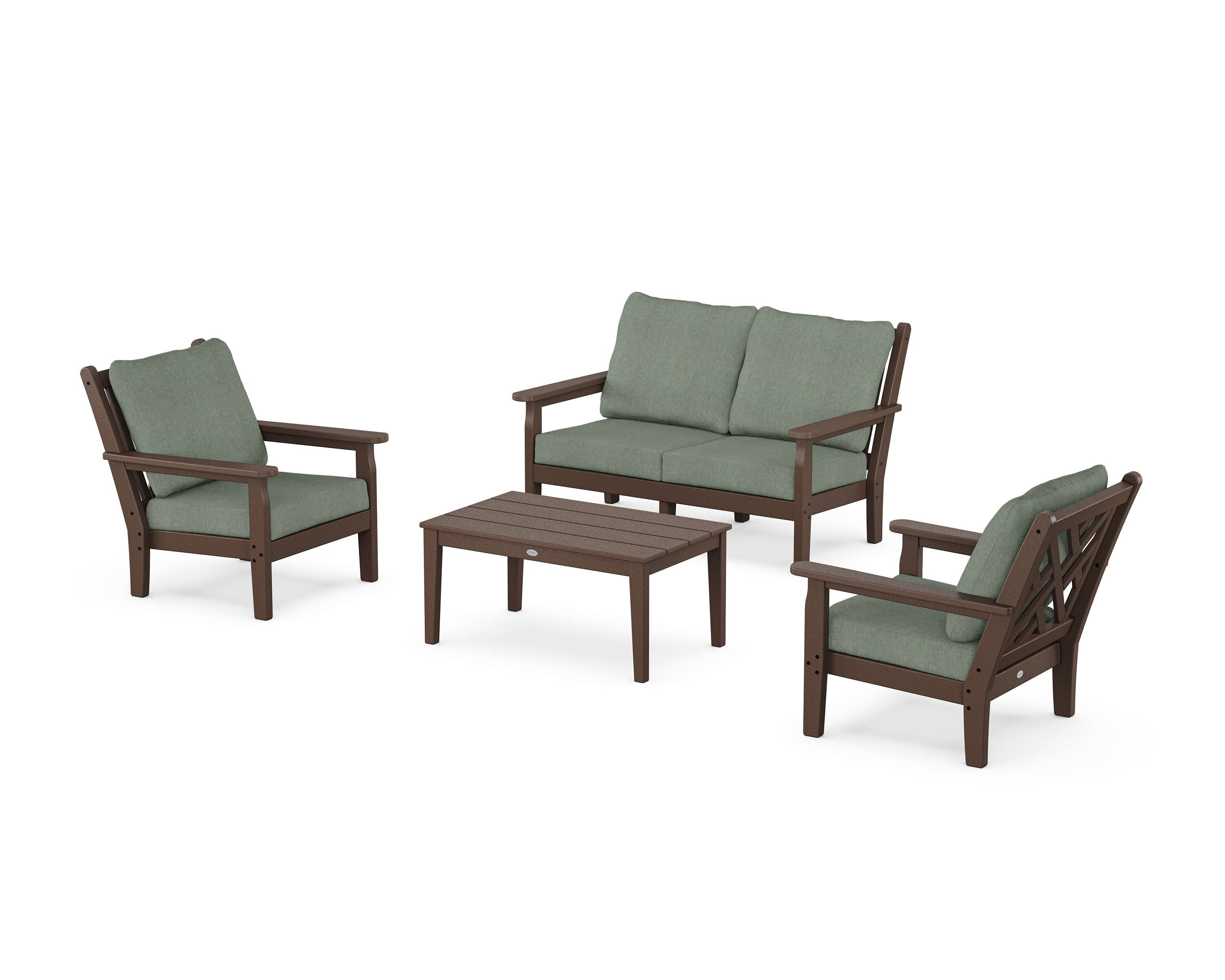 Chippendale 4-Piece Deep Seating Set with Loveseat in Mahogany / Cast Sage