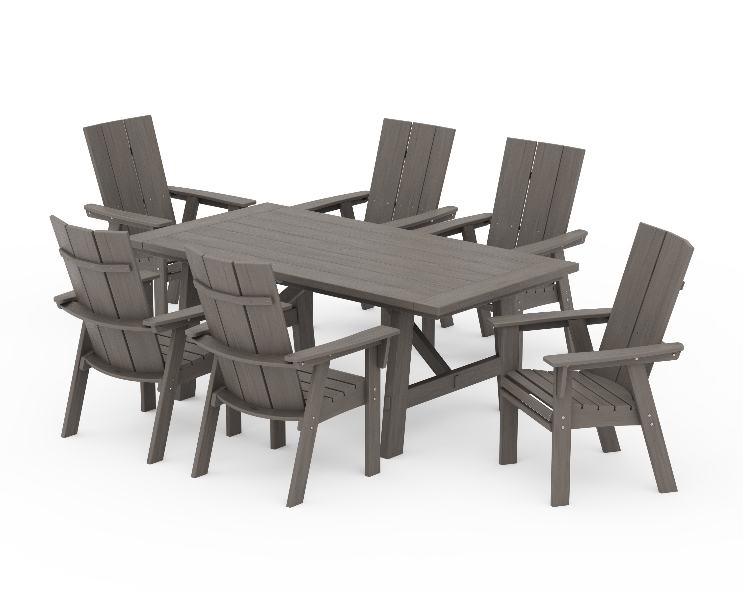 Modern Curveback Adirondack 7-Piece Rustic Farmhouse Dining Set in Driftwood