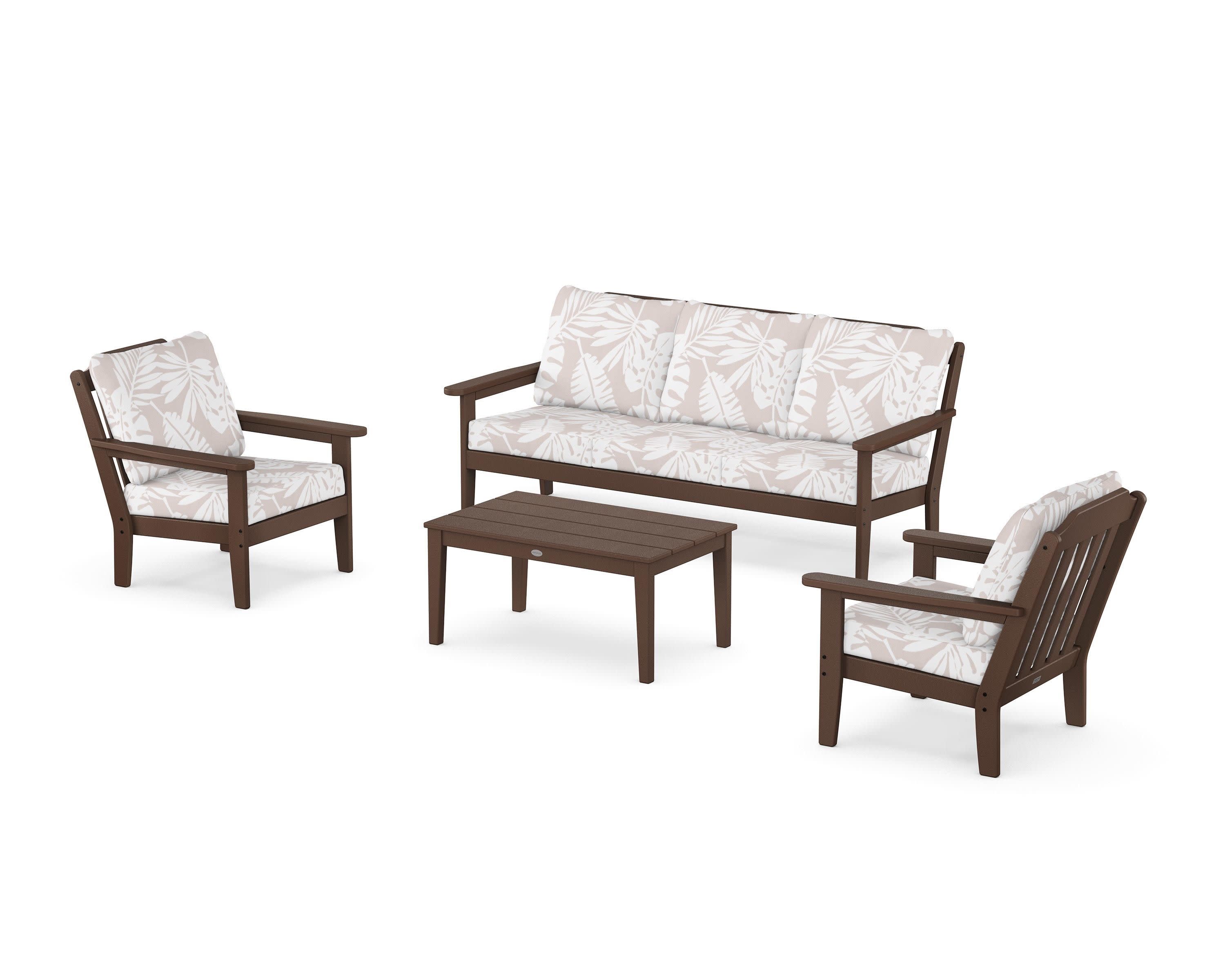 Cottage 4-Piece Deep Seating Set with Sofa in Mahogany / Leaf Dune Burlap