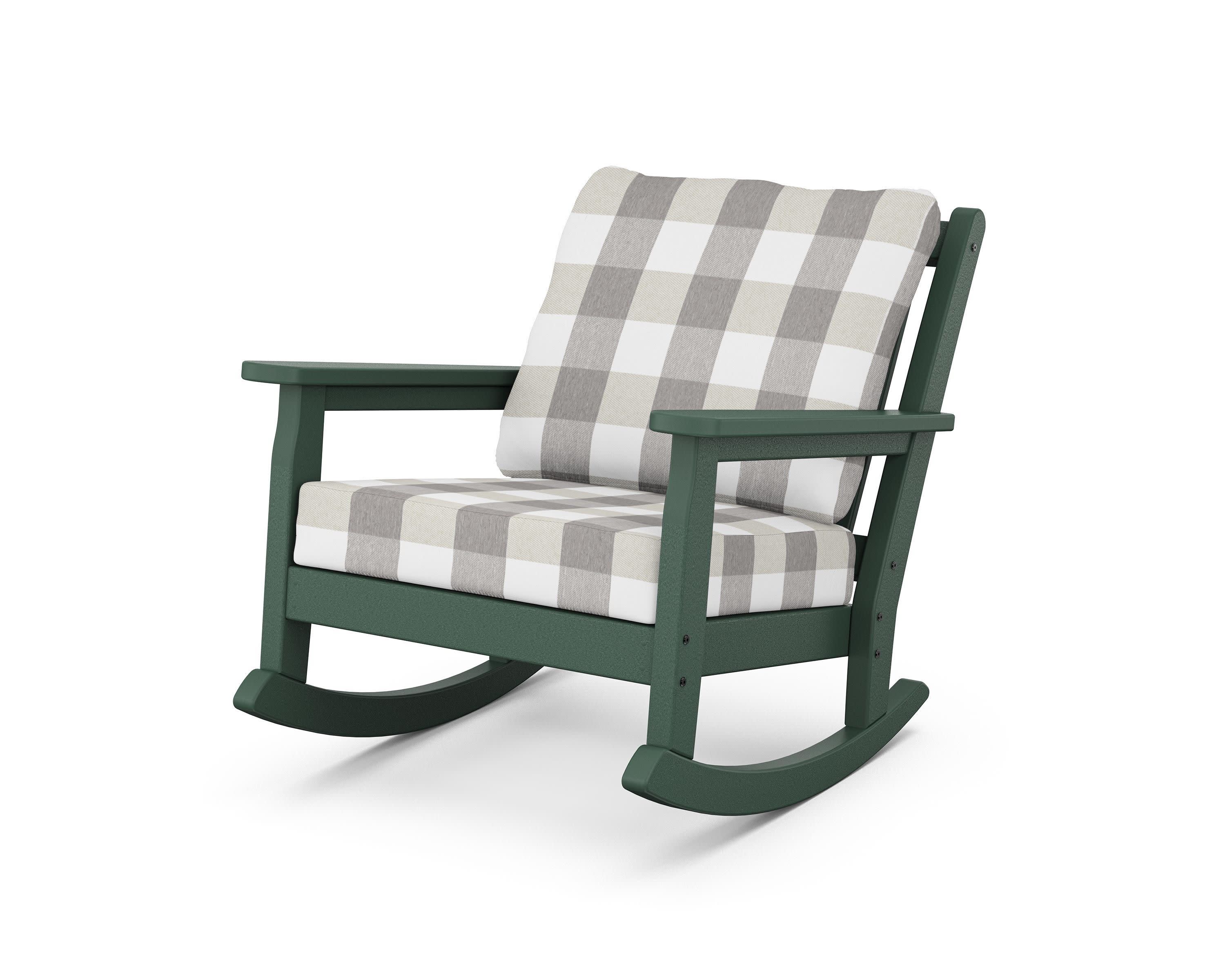 Chippendale Deep Seating Rocking Chair in Green / Buffalo Plaid Grey Mist