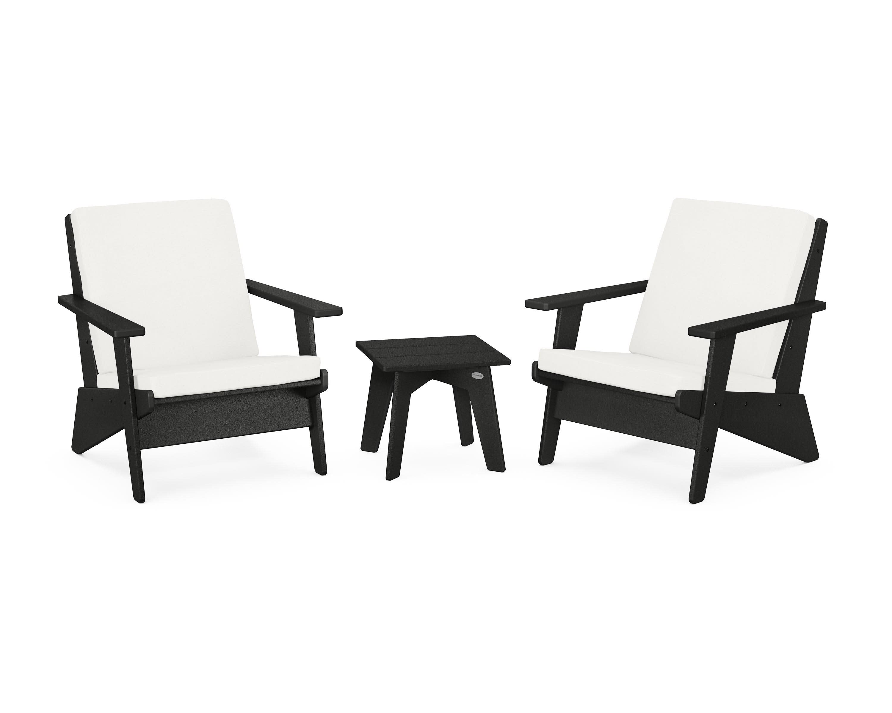 Riviera Modern Lounge 3-Piece Set in Black / Natural Linen