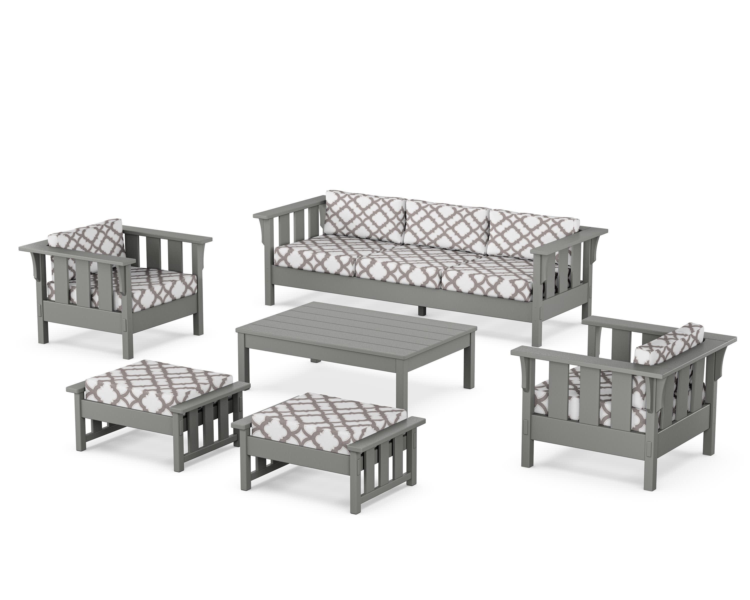 Acadia 6-Piece Lounge Sofa Set in Slate Grey / Trellis Grey Mist