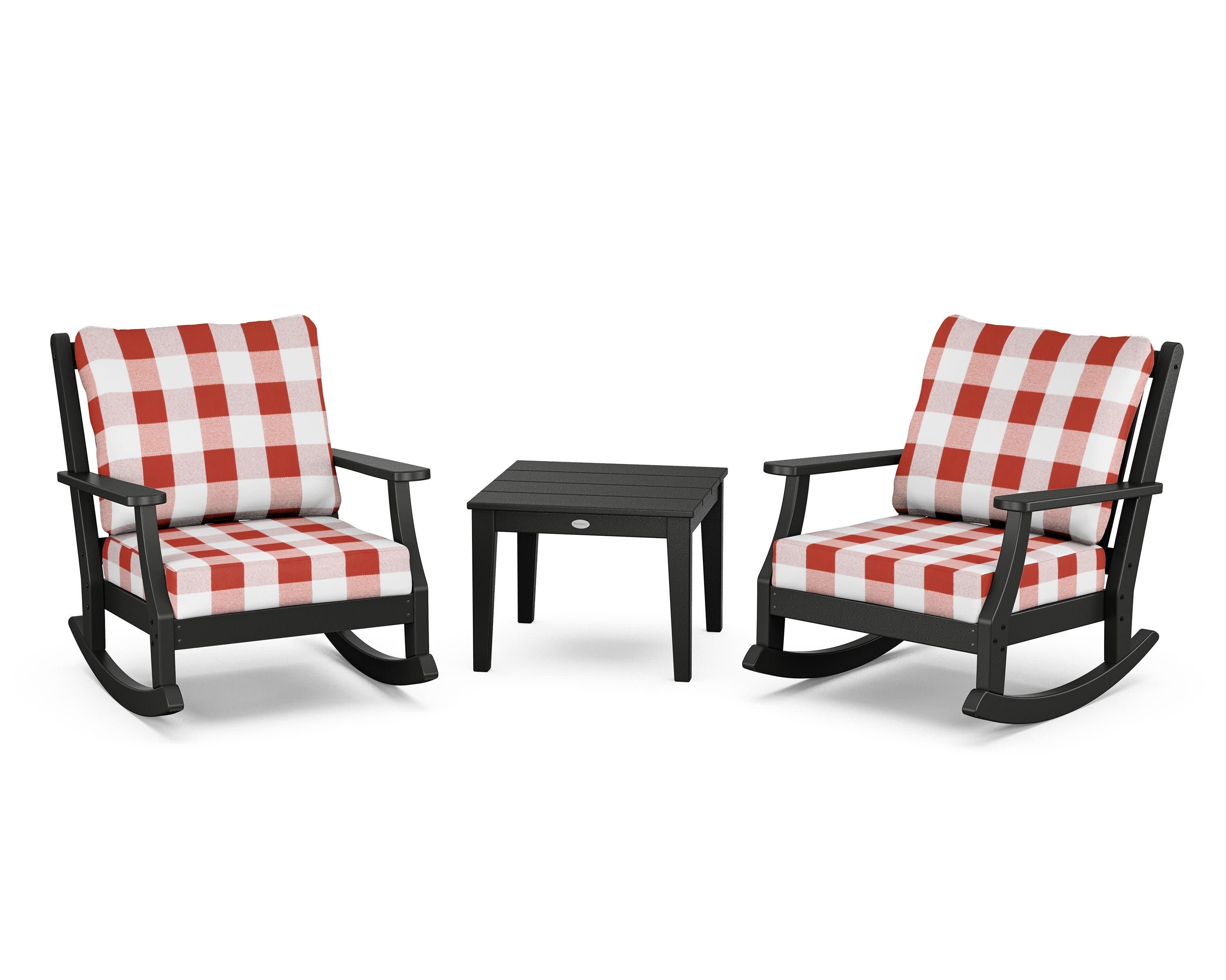 Wovendale 3-Piece Deep Seating Rocker Set in Black / Buffalo Plaid Crimson
