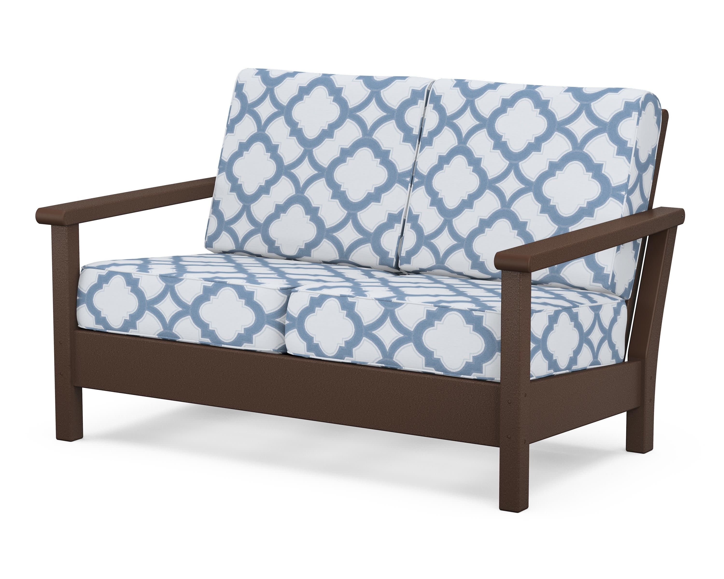 Harbour Deep Seating Loveseat in Mahogany / Trellis Sky Blue