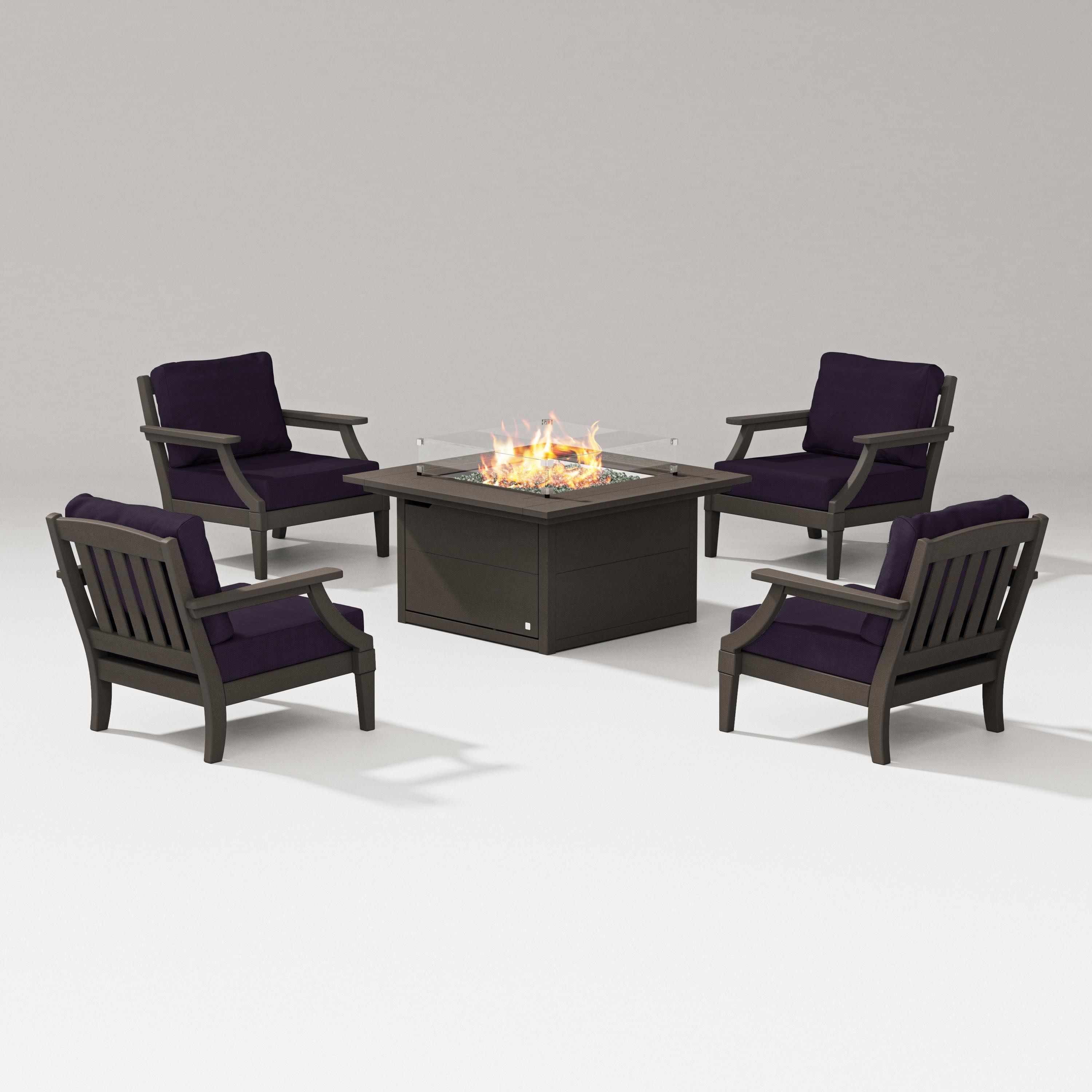 Estate 5-Piece Lounge Fire Table Set in Vintage Coffee / Navy Linen