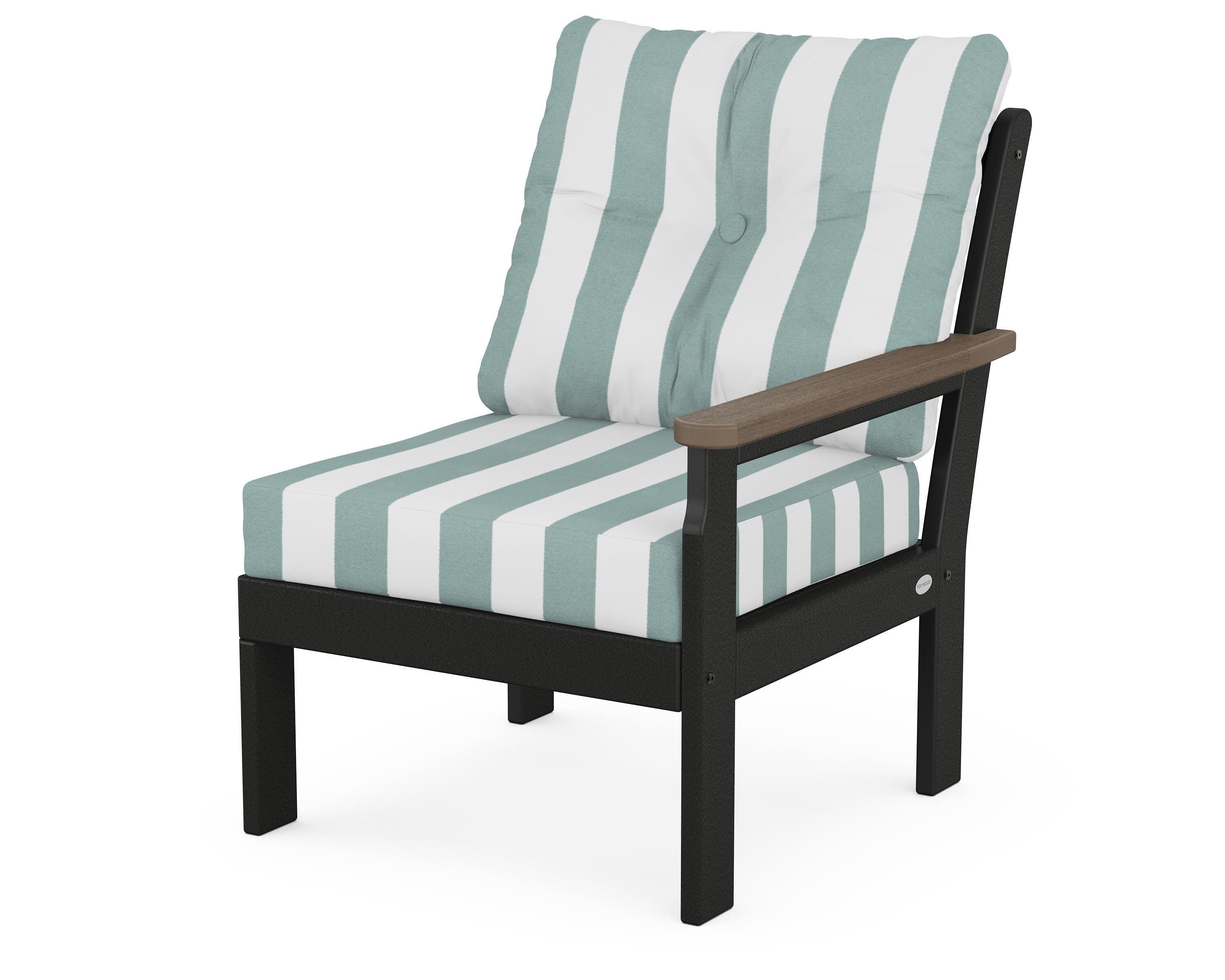 Vineyard Modular Right Arm Chair in Black / Kona / Cabana Stripe Glacier Spa