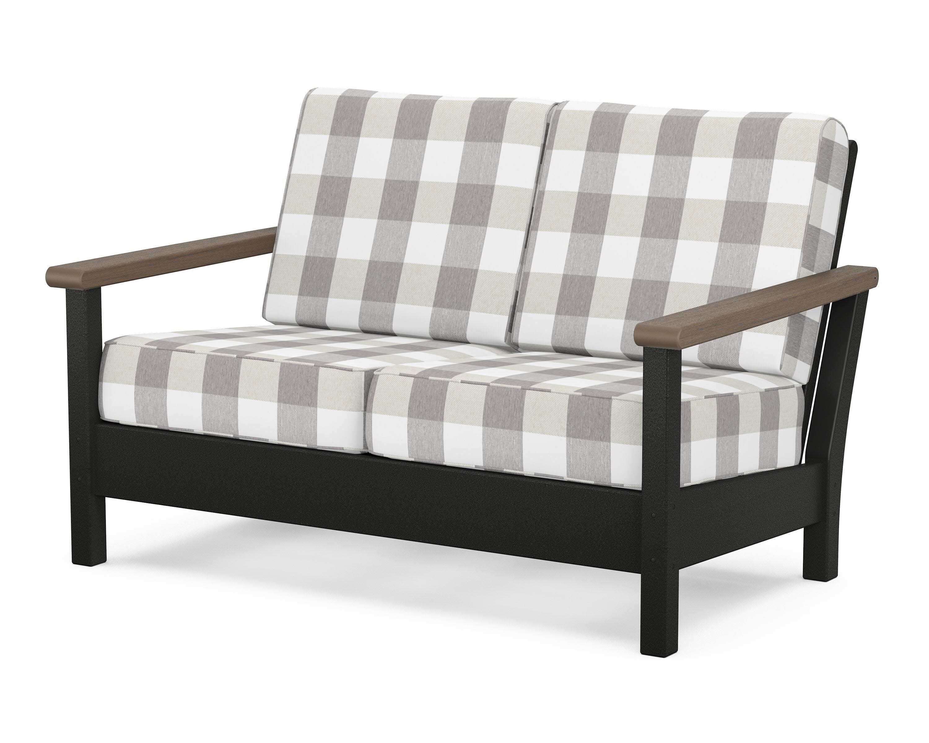 Harbour Deep Seating Loveseat in Black / Kona / Buffalo Plaid Grey Mist