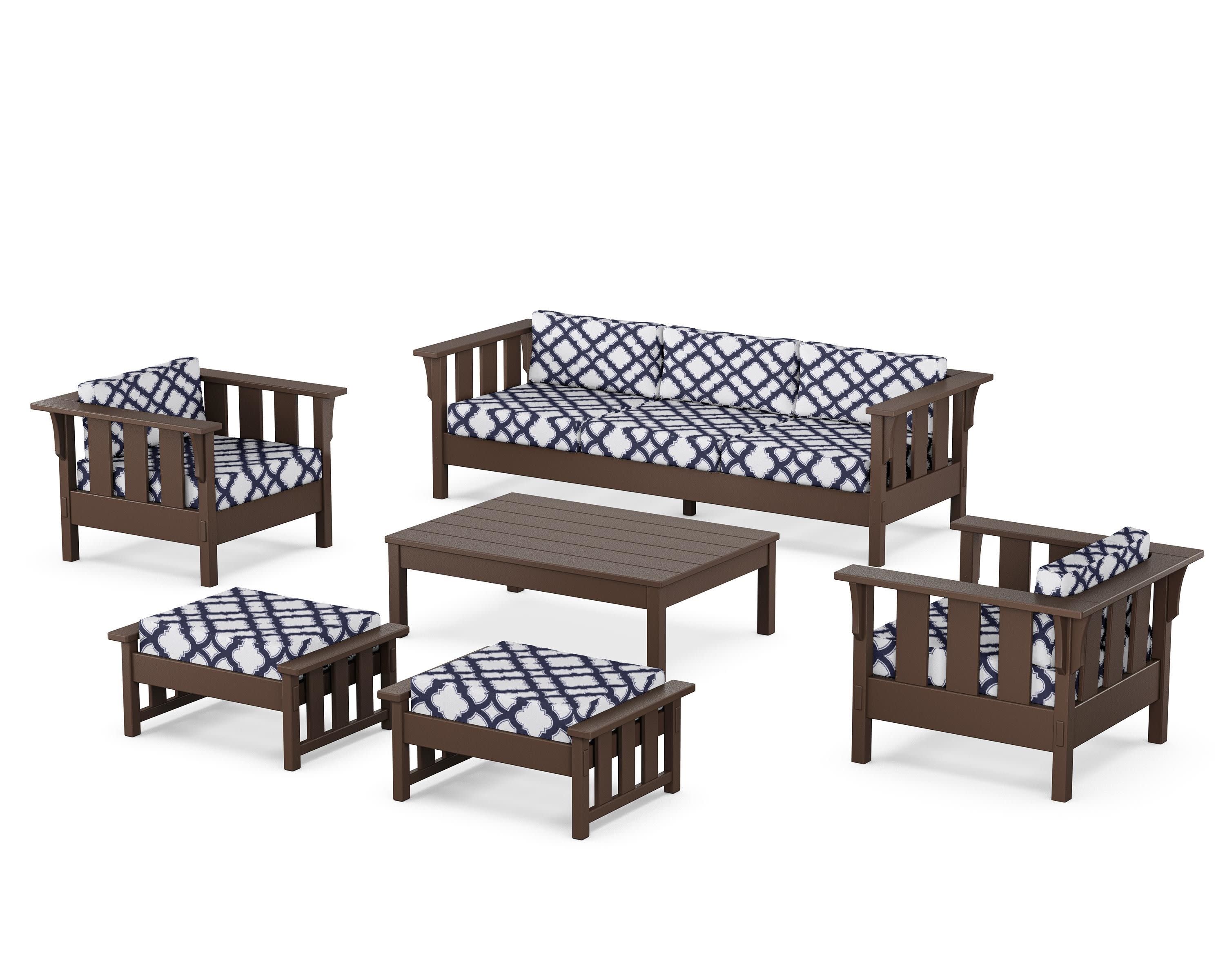 Acadia 6-Piece Lounge Sofa Set in Mahogany / Trellis Navy