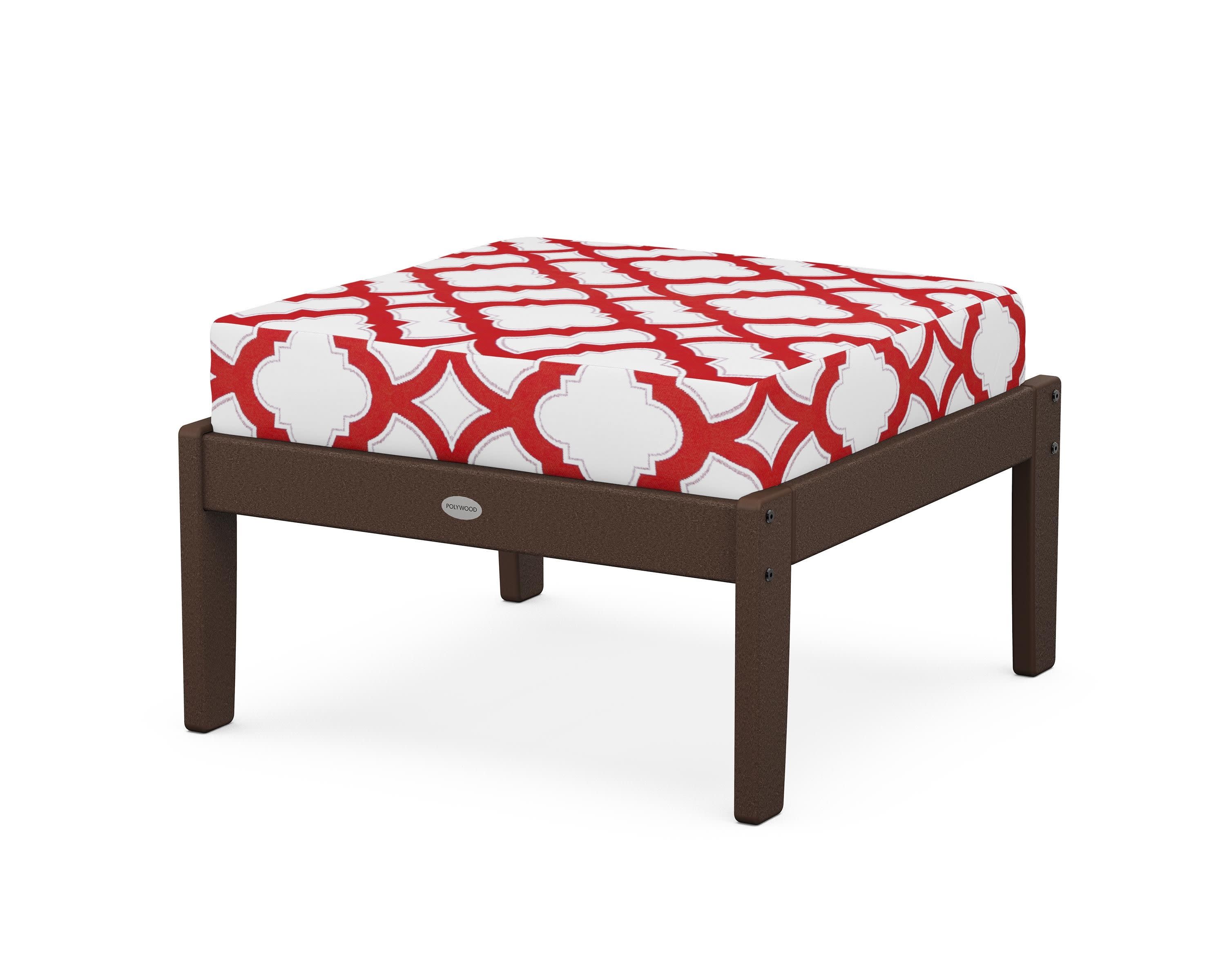 Braxton Deep Seating Ottoman in Mahogany / Trellis Crimson