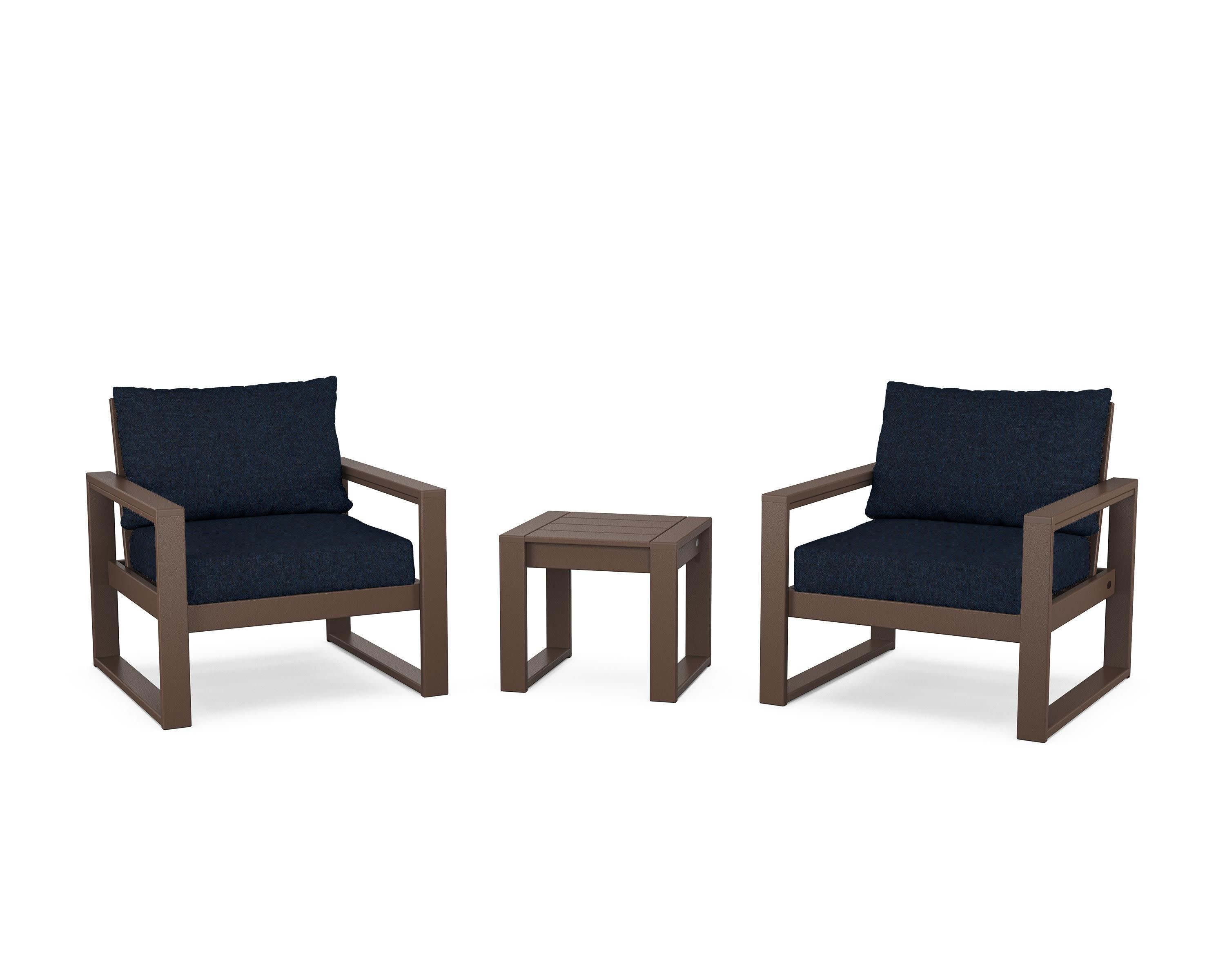 EDGE Sectional 3-Piece Deep Seating Set in Mahogany / Marine Indigo