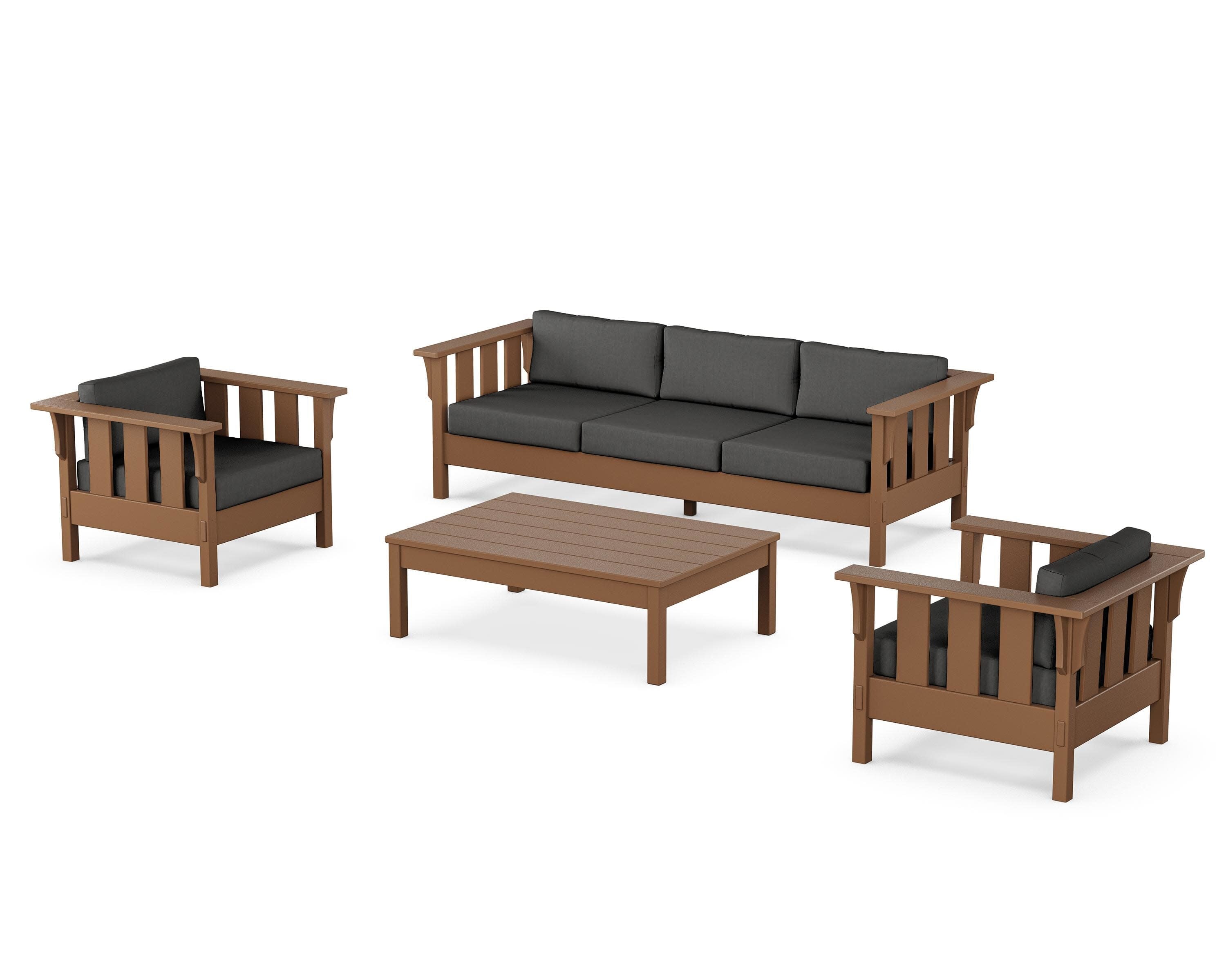 Acadia 4-Piece Deep Seating Set with Sofa in Teak / Spectrum Carbon