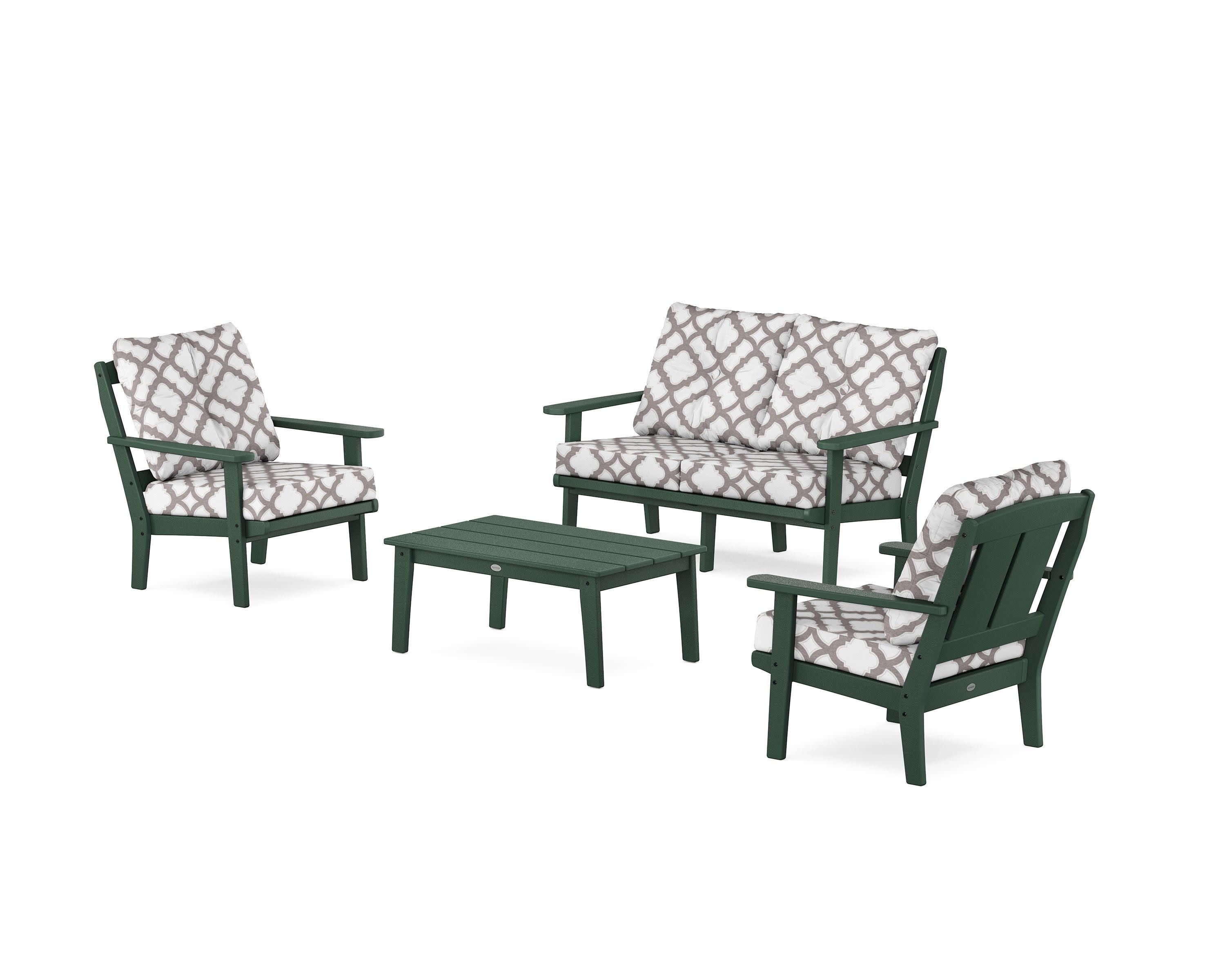 Mission 4-Piece Deep Seating Set with Loveseat in Green / Trellis Grey Mist