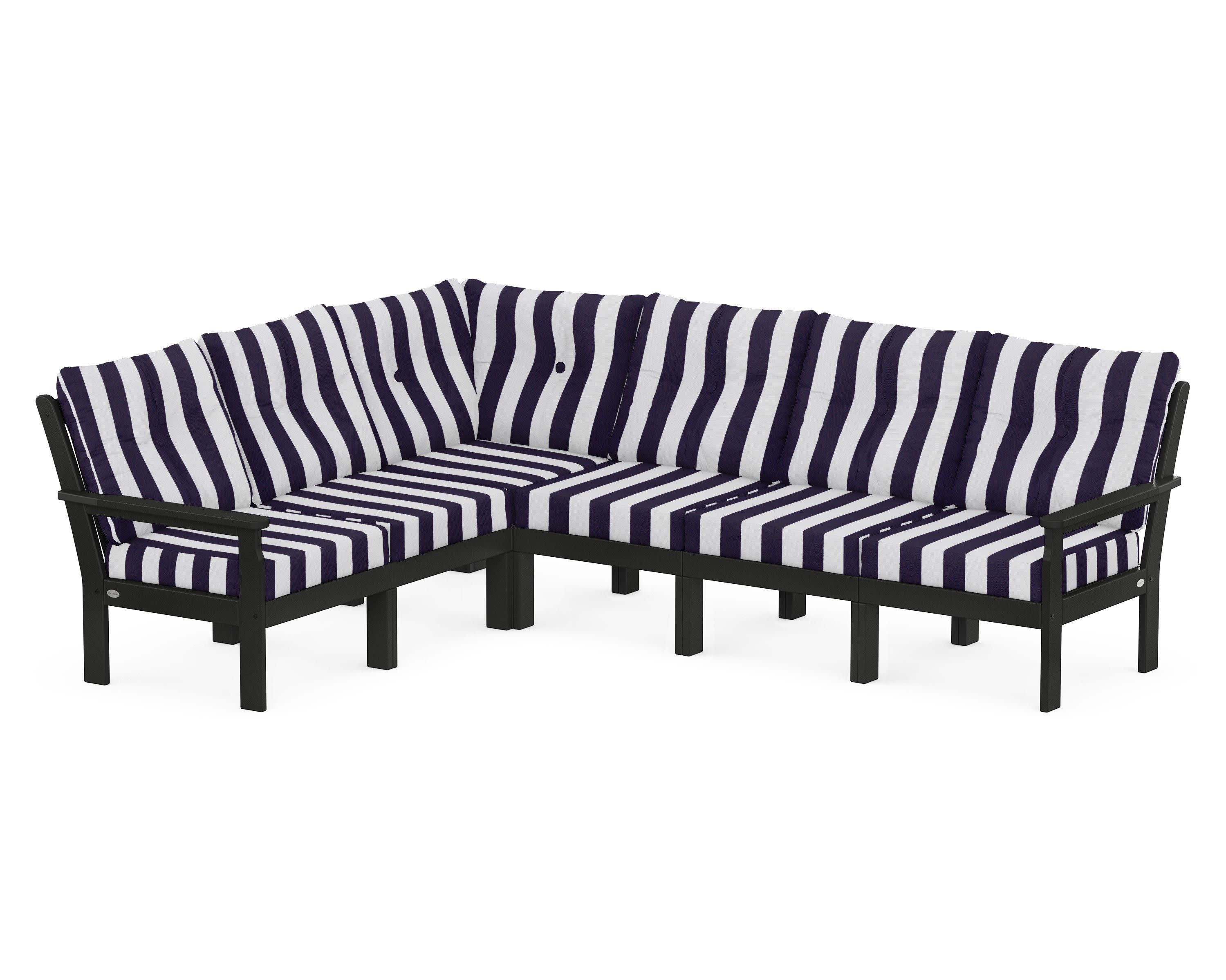 Vineyard 6-Piece Sectional in Black / Cabana Stripe Navy