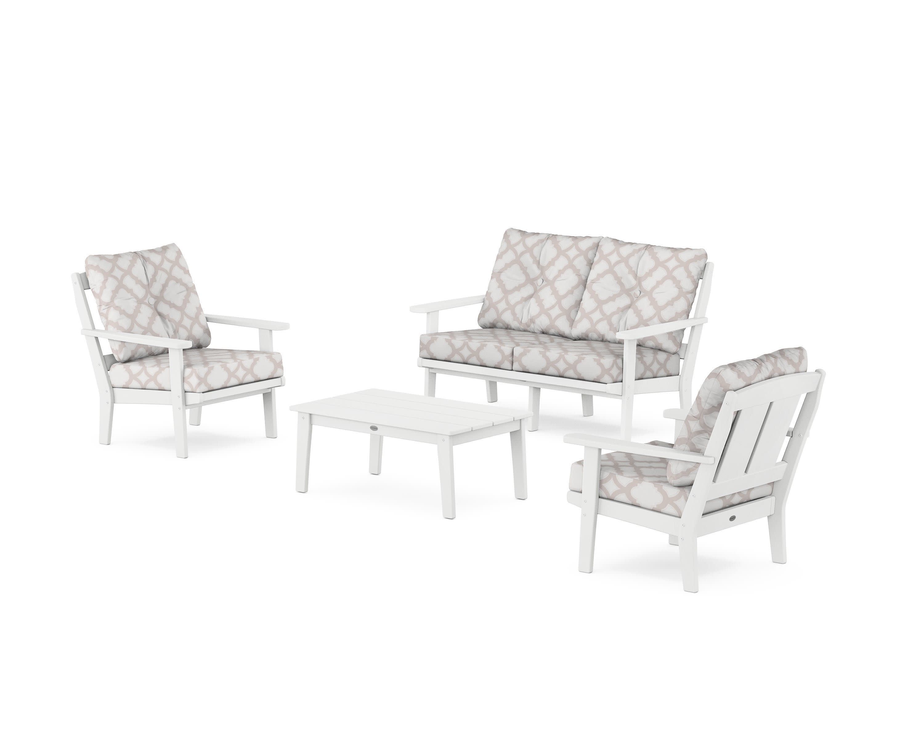 Mission 4-Piece Deep Seating Set with Loveseat in White / Trellis Dune Burlap