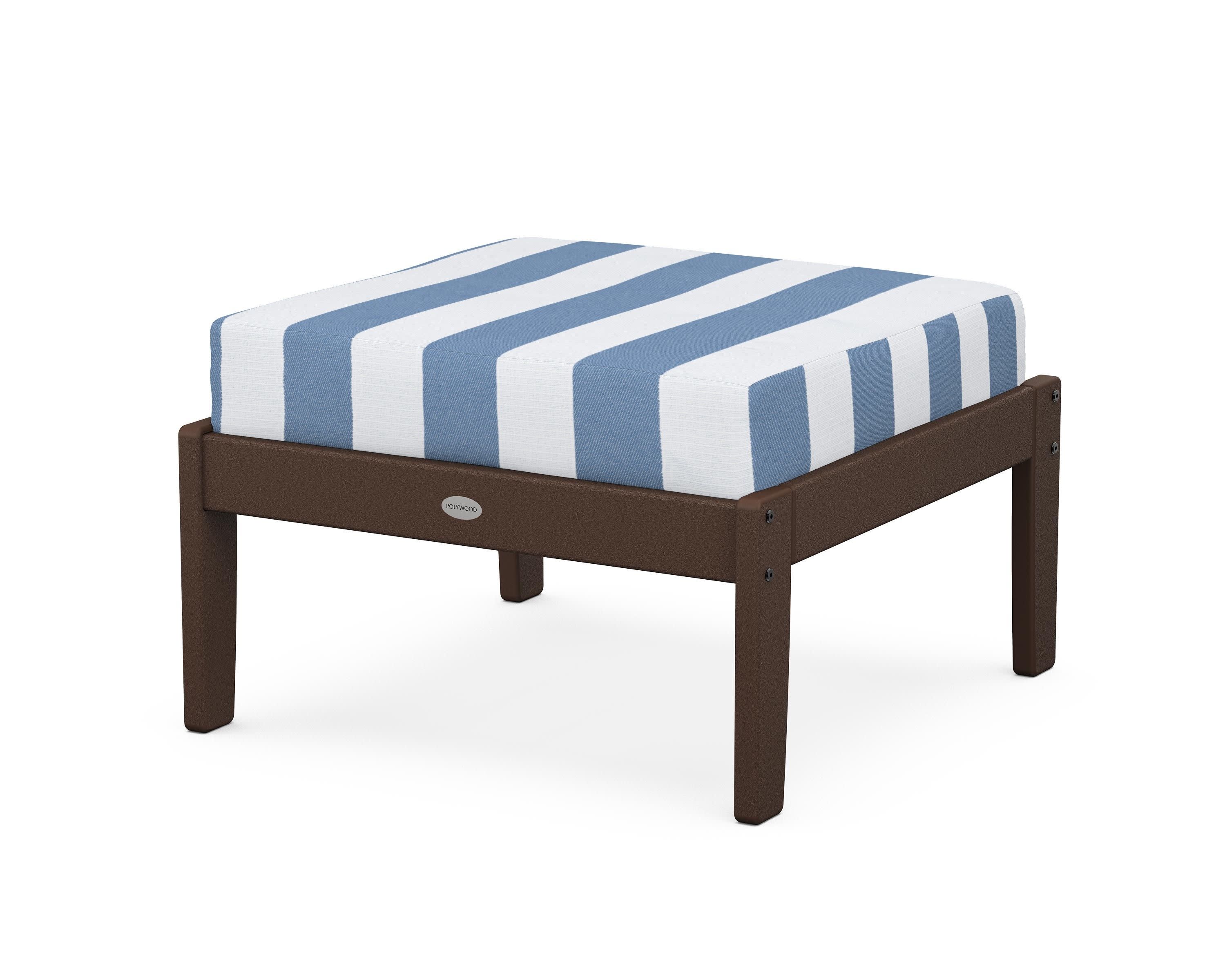 Braxton Deep Seating Ottoman in Mahogany / Cabana Stripe Sky Blue