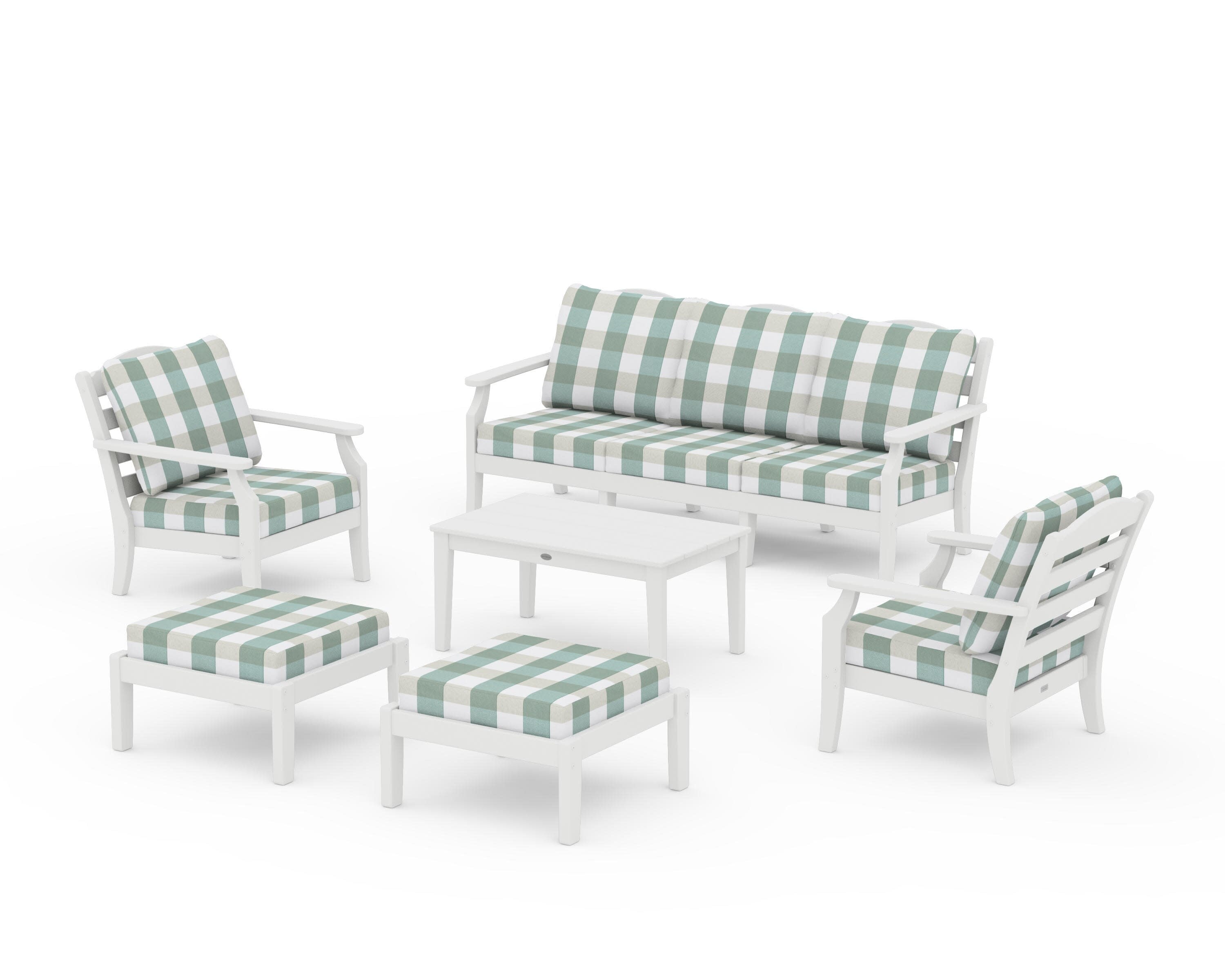 Savannah 6-Piece Lounge Sofa Set in Vintage White / Buffalo Plaid Glacier Spa