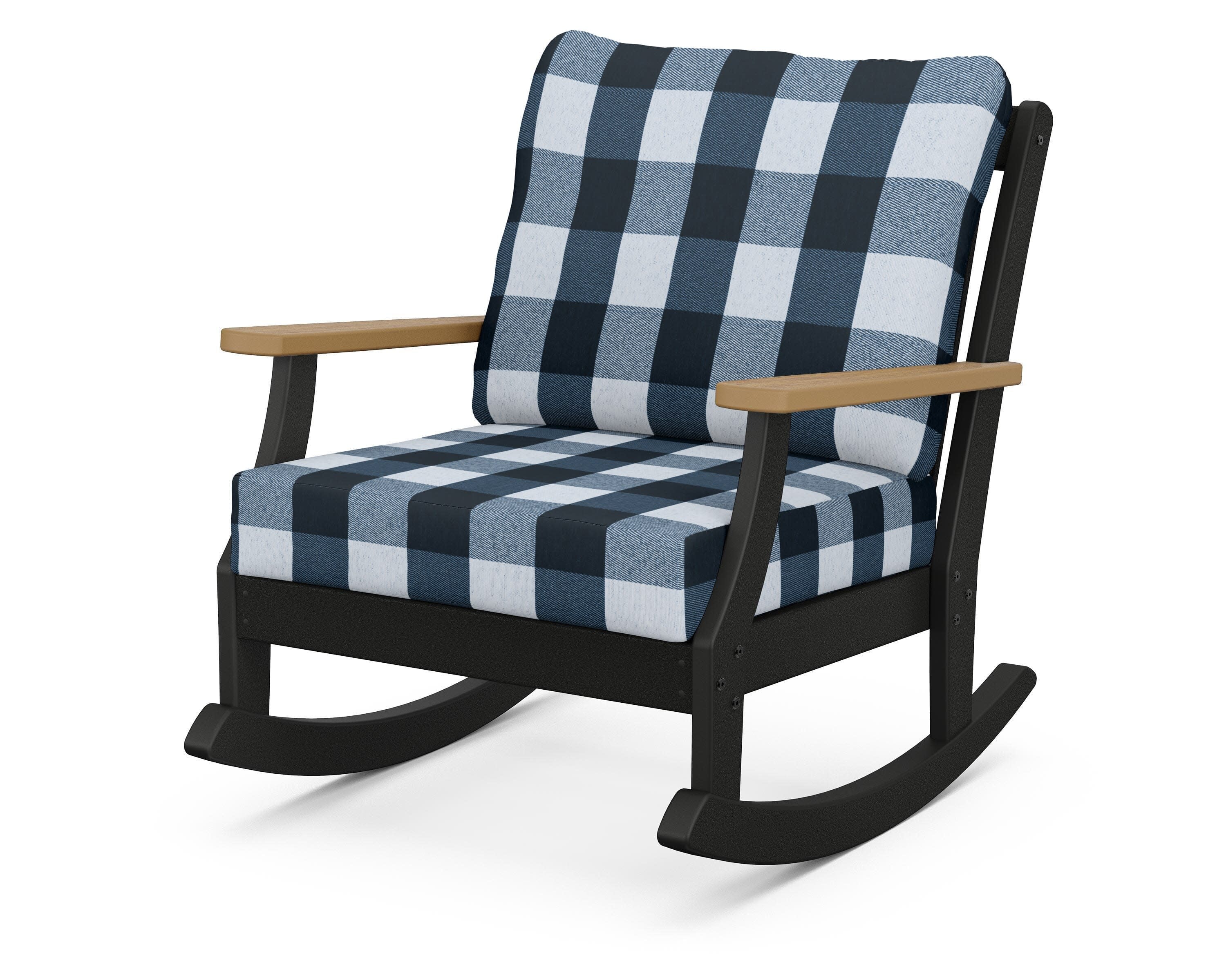 Braxton Deep Seating Rocking Chair in Black / Natural / Buffalo Plaid Marine Indigo