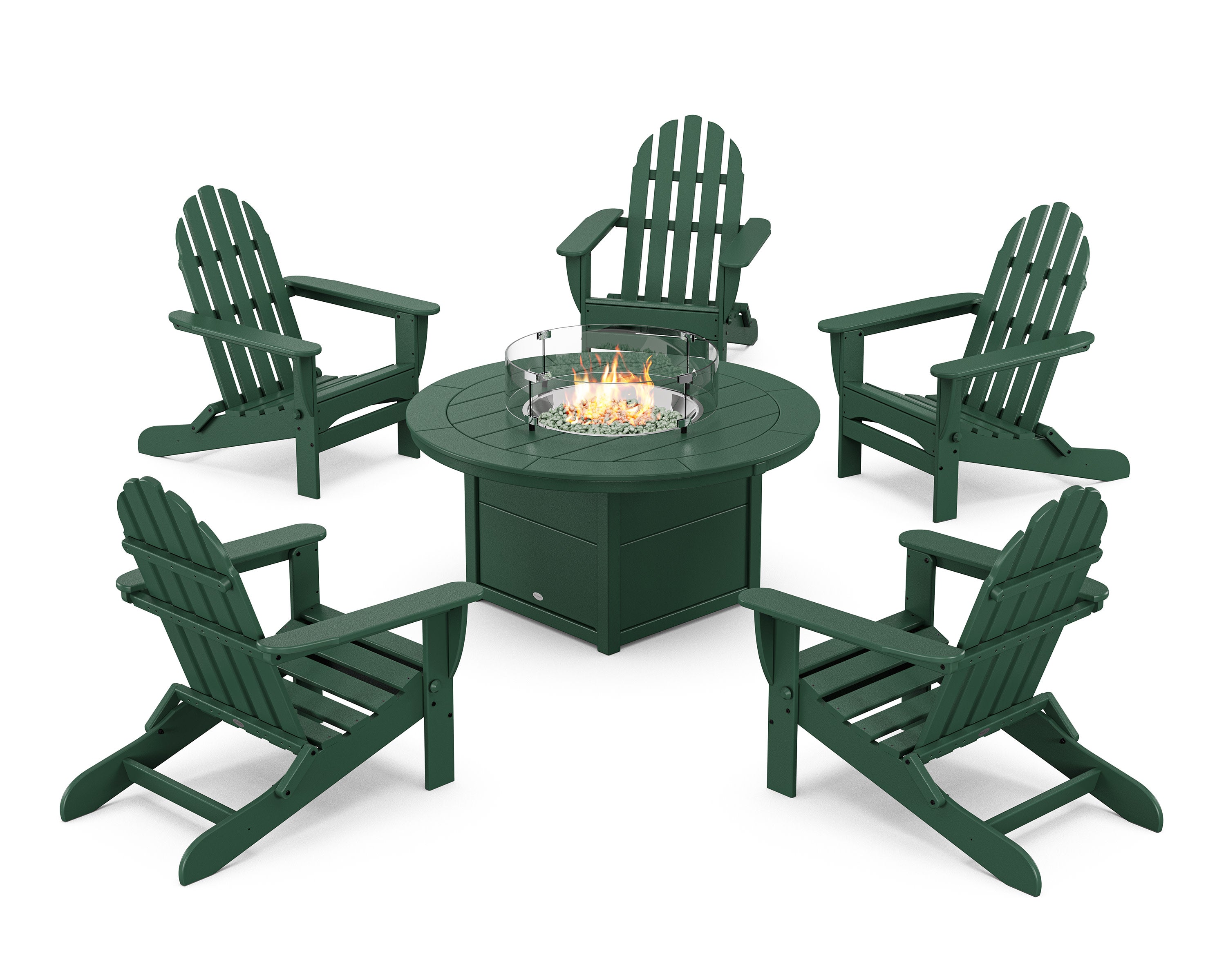 Classic Folding Adirondack 6-Piece Conversation Set with Fire Pit Table in Green
