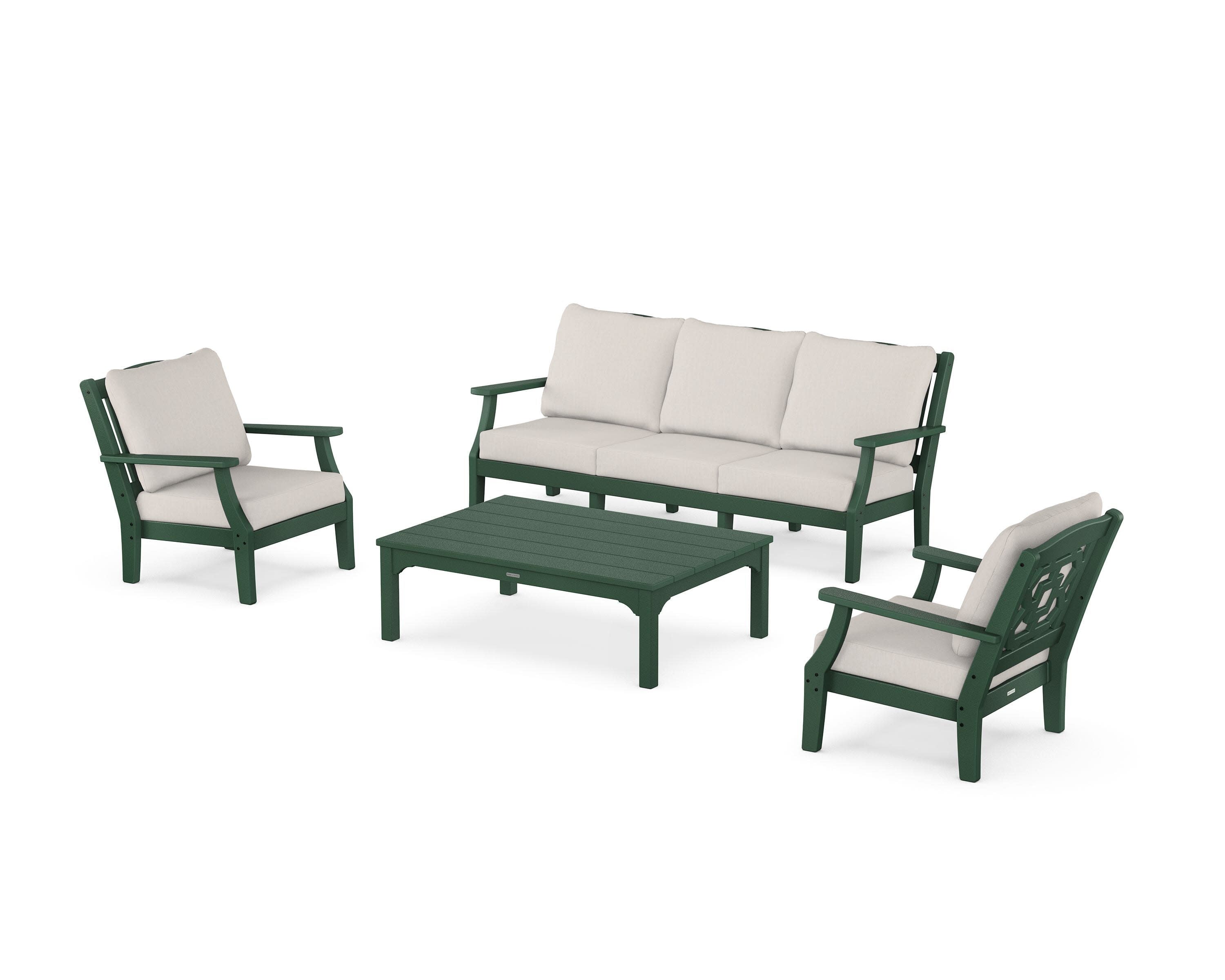 Chinoiserie 4-Piece Deep Seating Set with Sofa in Green / Cast Ash