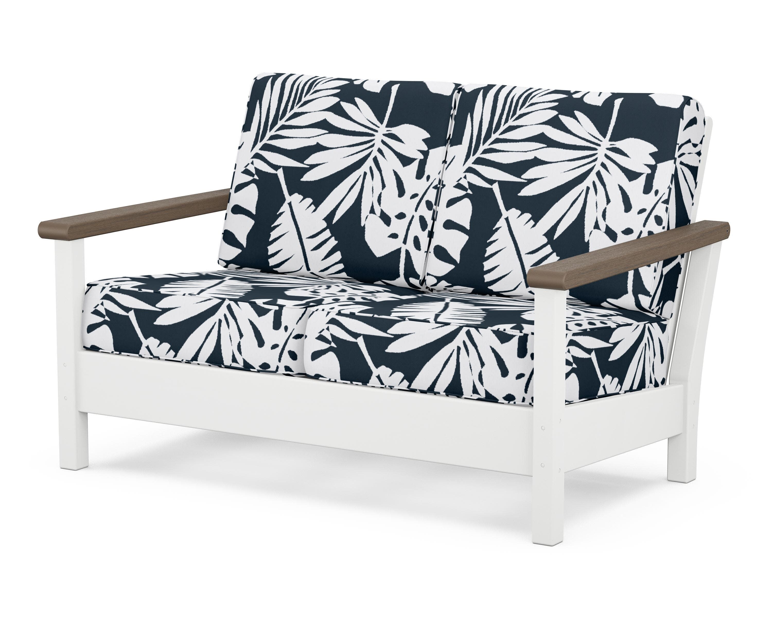 Harbour Deep Seating Loveseat in White / Kona / Leaf Marine Indigo
