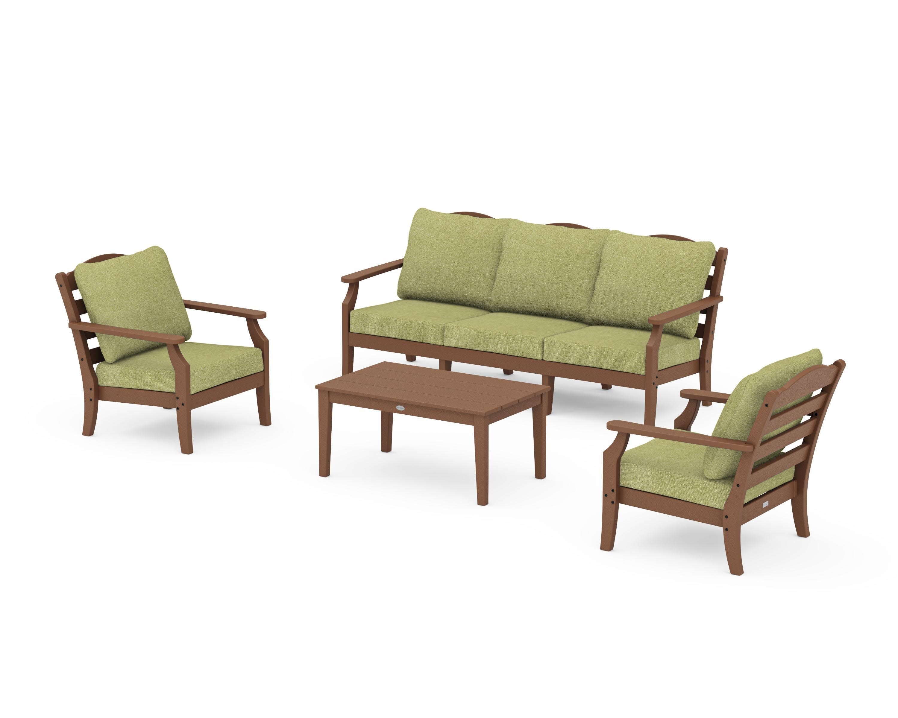 Savannah 4-Piece Deep Seating Set with Sofa in Teak / Chartreuse Boucle