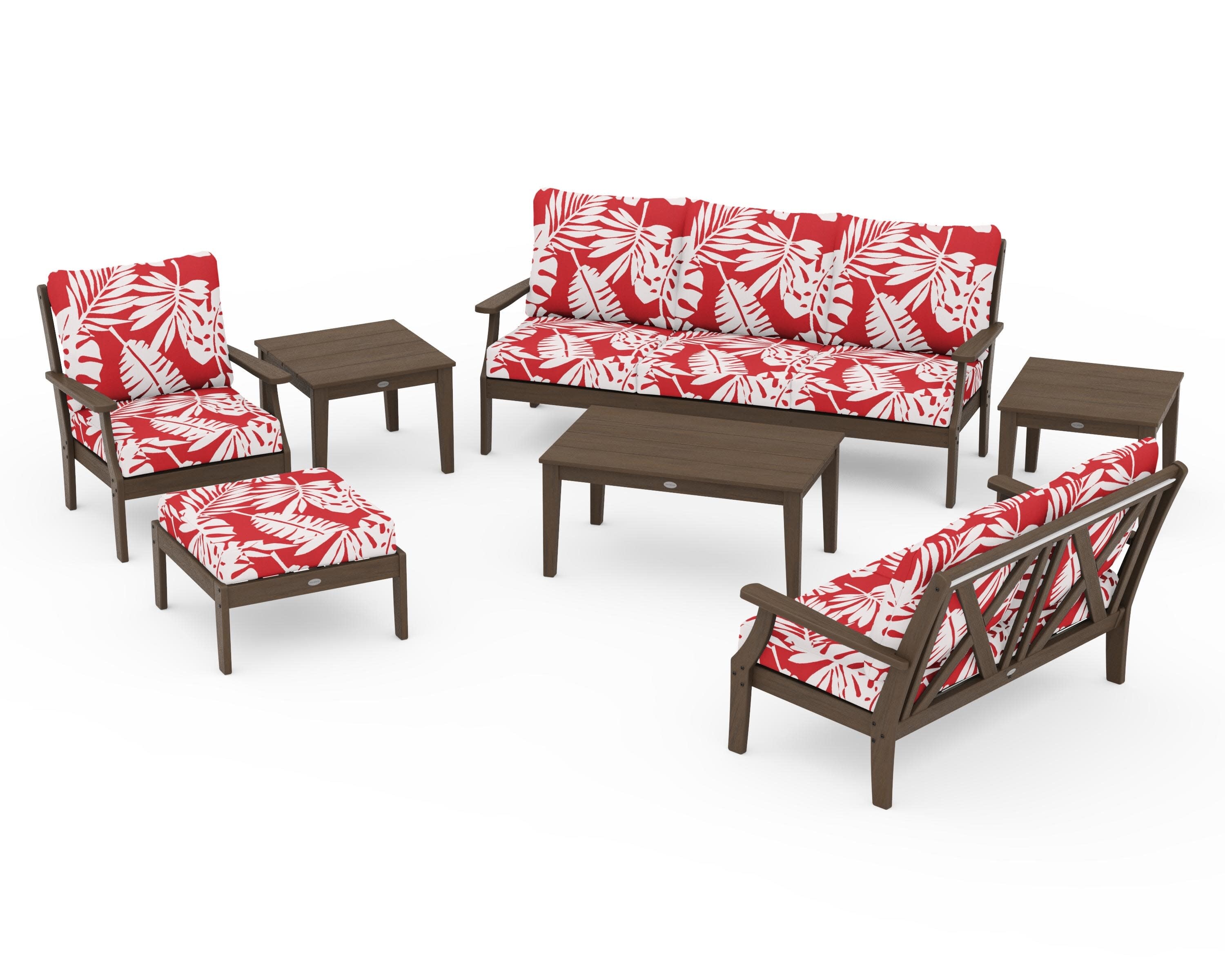 Braxton 7-Piece Deep Seating Set in Kona / Leaf Crimson