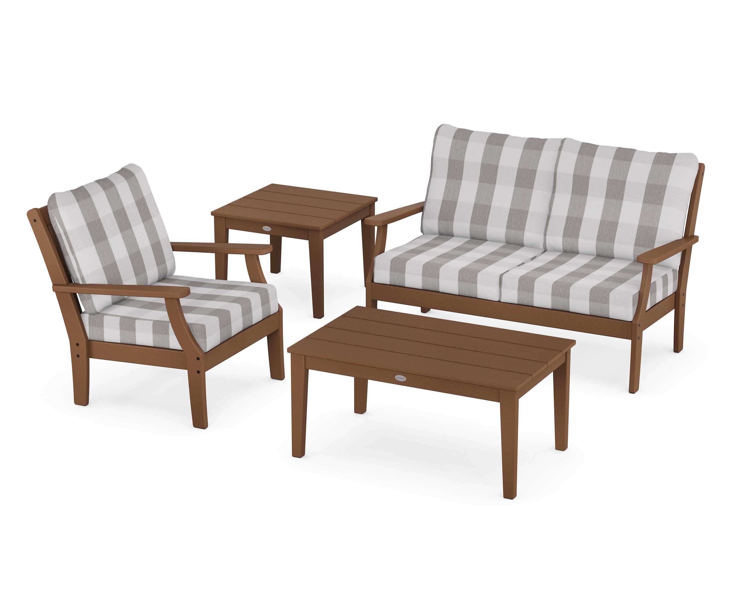 Braxton 4-Piece Deep Seating Set in Teak / Buffalo Plaid Grey Mist