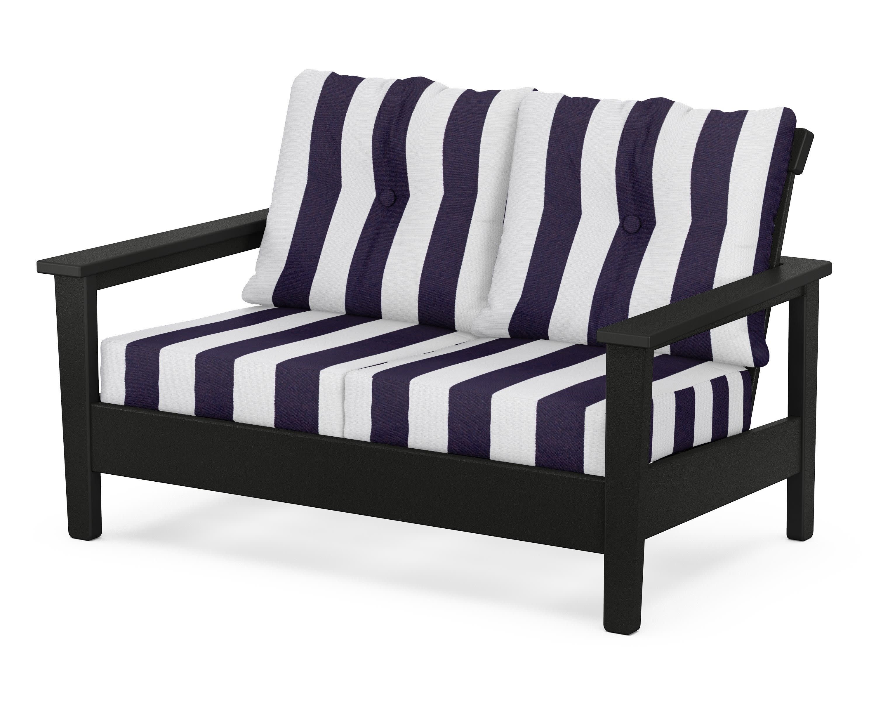 Prescott Deep Seating Loveseat in Black / Cabana Stripe Navy