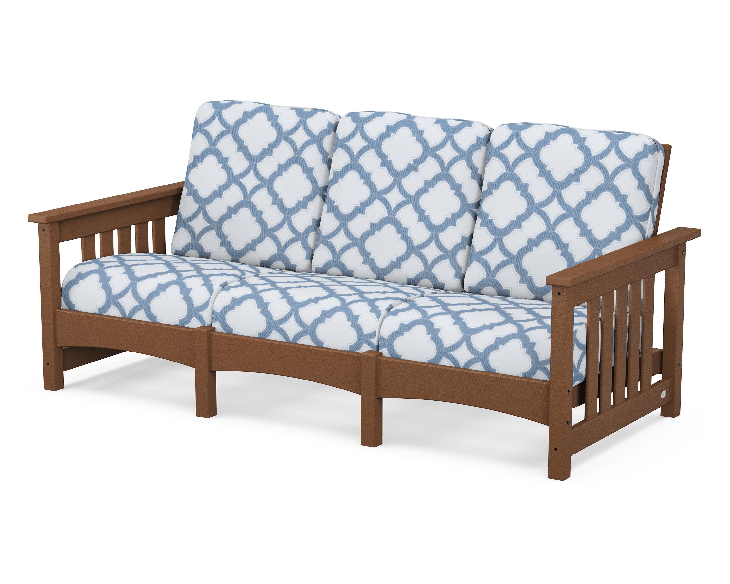Club Mission Sofa in Teak / Trellis Sky Blue