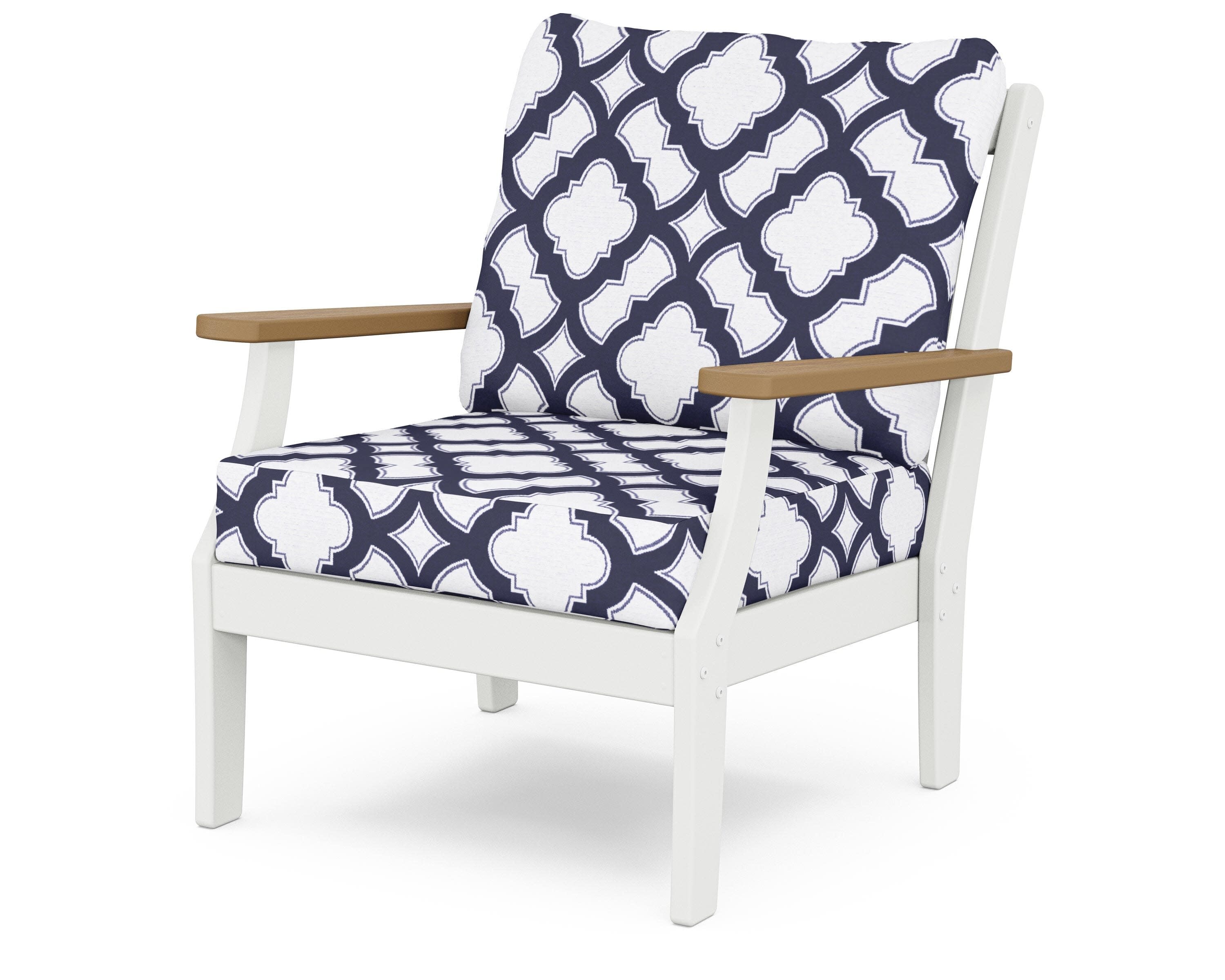 Braxton Deep Seating Chair in White / Natural / Trellis Navy