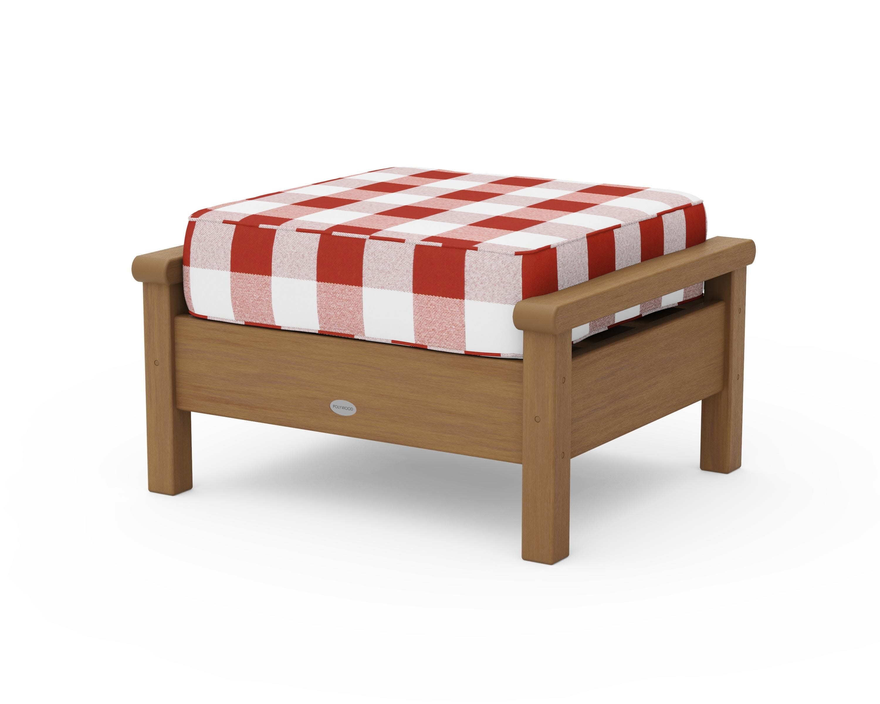 Harbour Deep Seating Ottoman in Natural / Buffalo Plaid Crimson