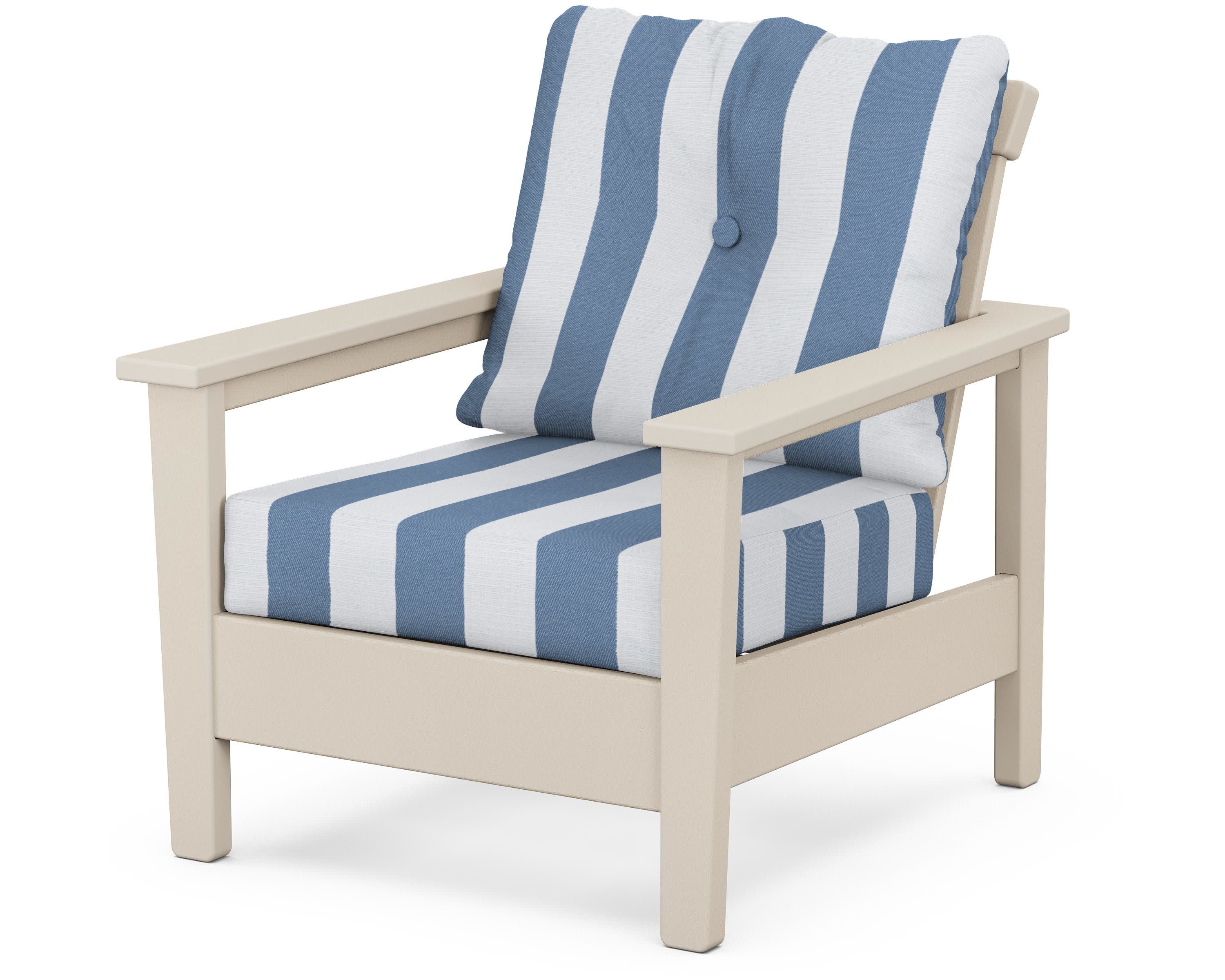 Prescott Deep Seating Chair in Sand / Cabana Stripe Sky Blue