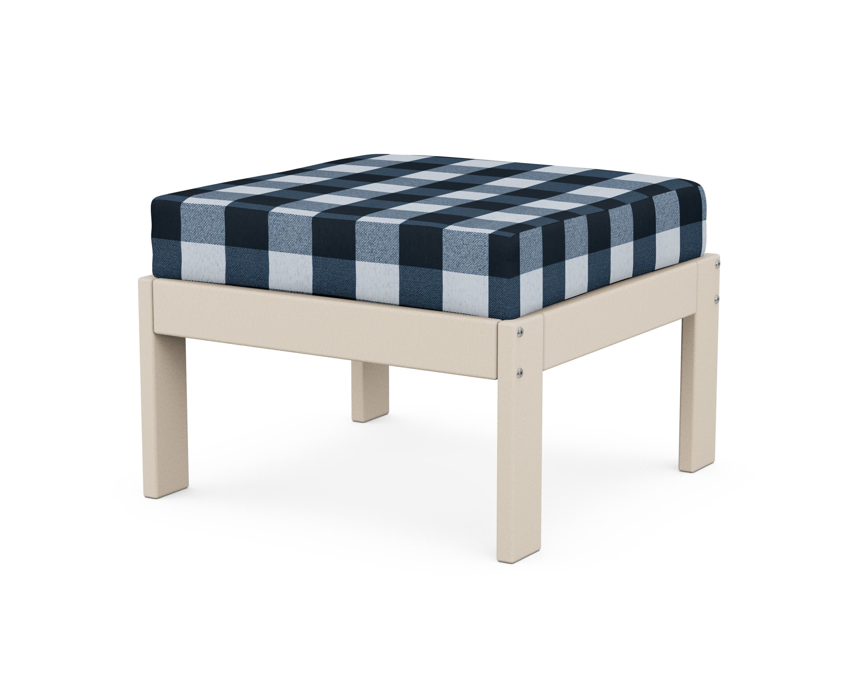 Vineyard Modular Ottoman in Sand / Buffalo Plaid Marine Indigo