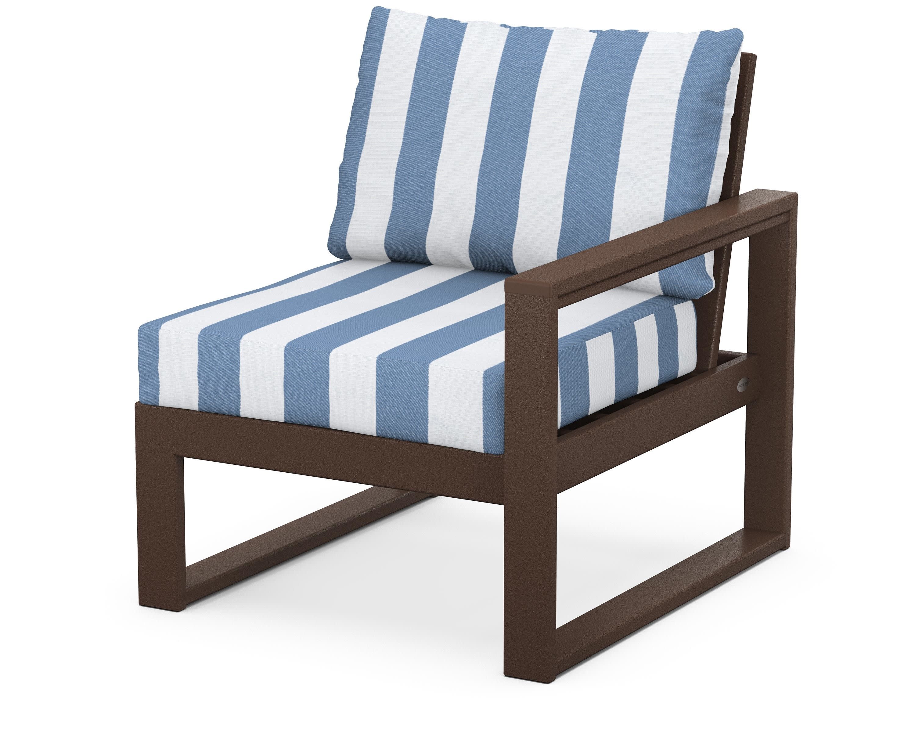 EDGE Modular Right Arm Chair in Mahogany / Cabana Stripe Sky Blue