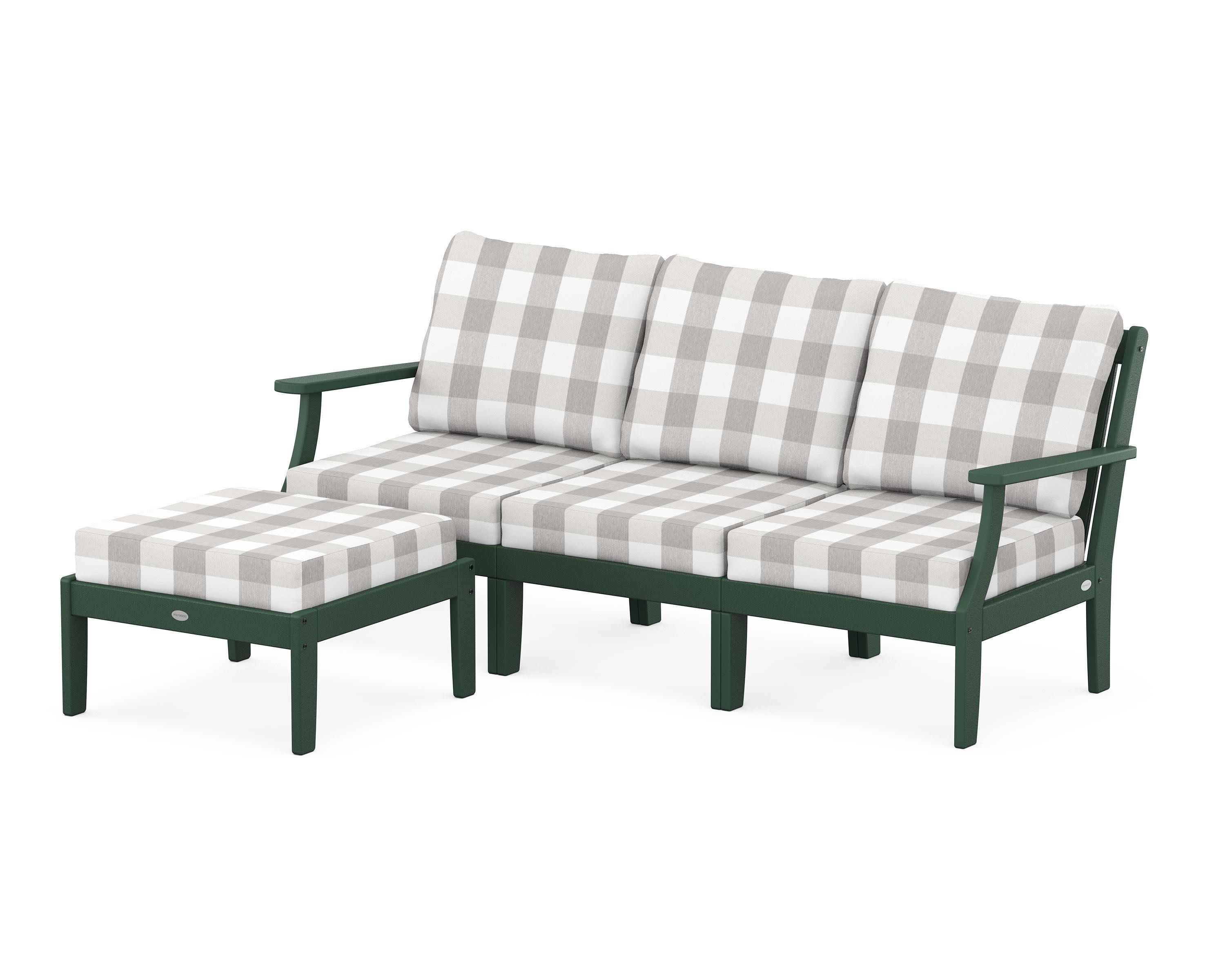 Braxton Modular 4-Piece Deep Seating Set with Ottoman in Green / Buffalo Plaid Grey Mist