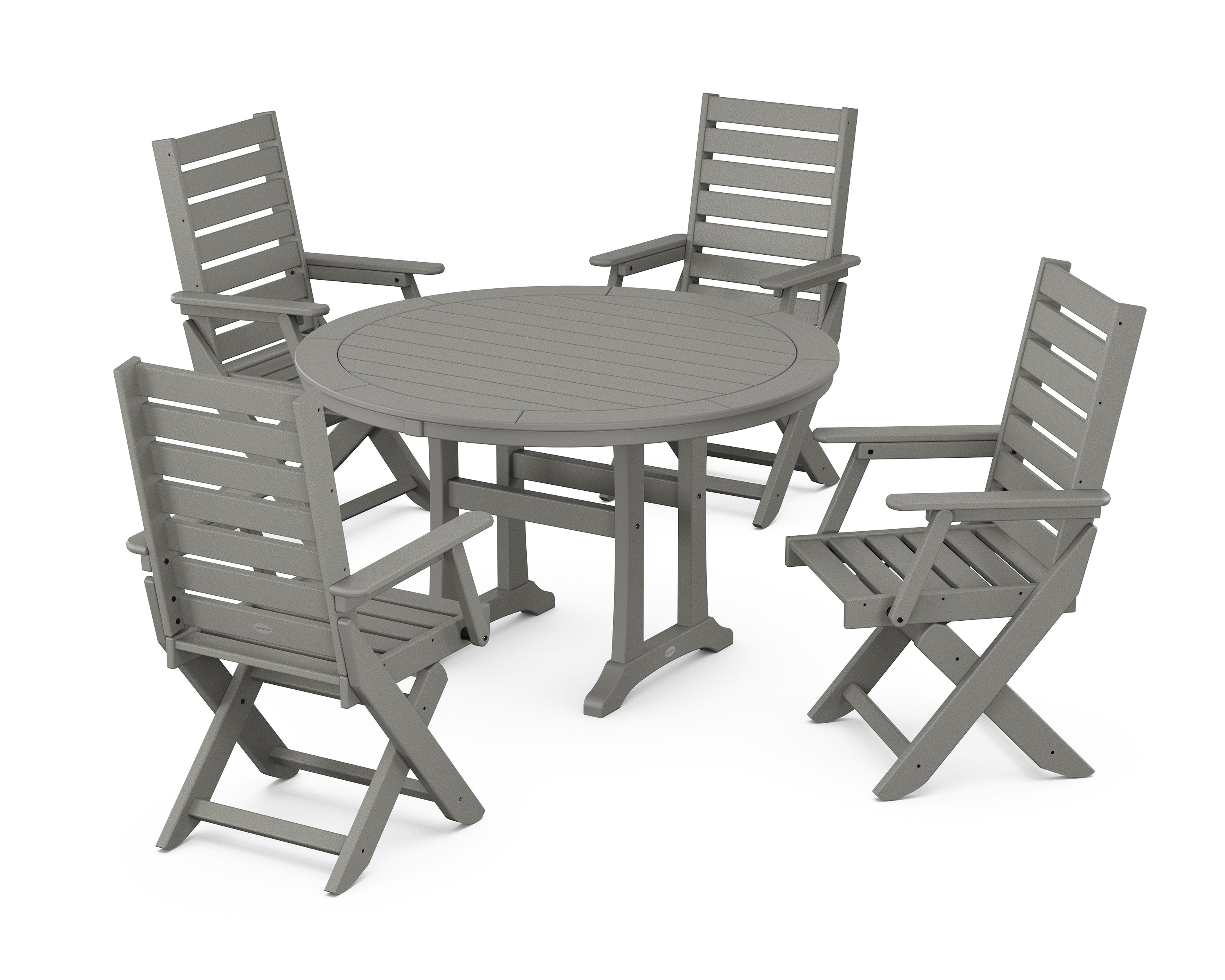 Captain Folding Chair 5-Piece Round Dining Set with Trestle Legs in Slate Grey