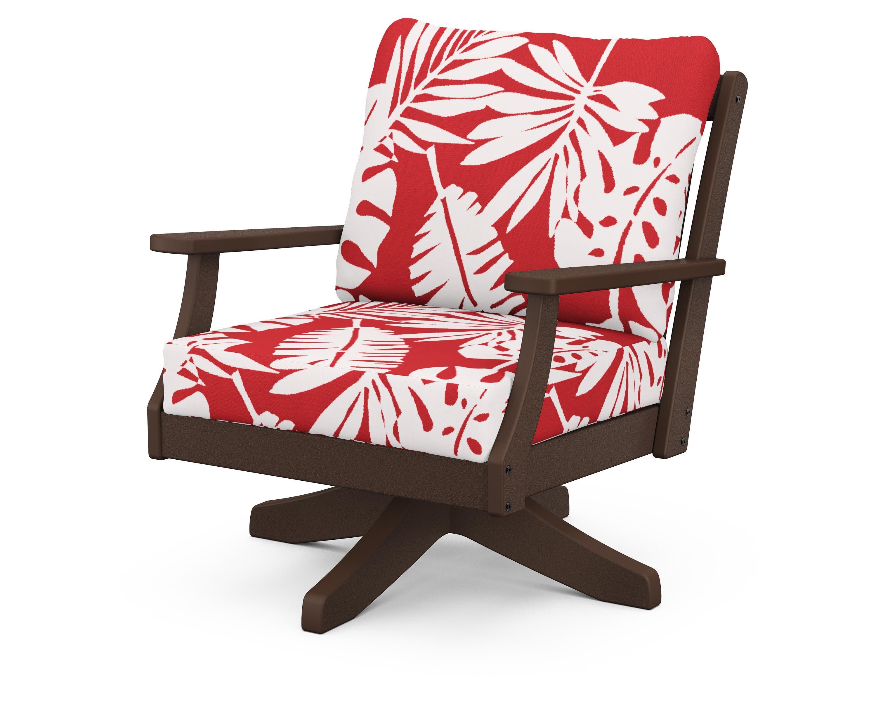 Braxton Deep Seating Swivel Chair in Mahogany / Leaf Crimson