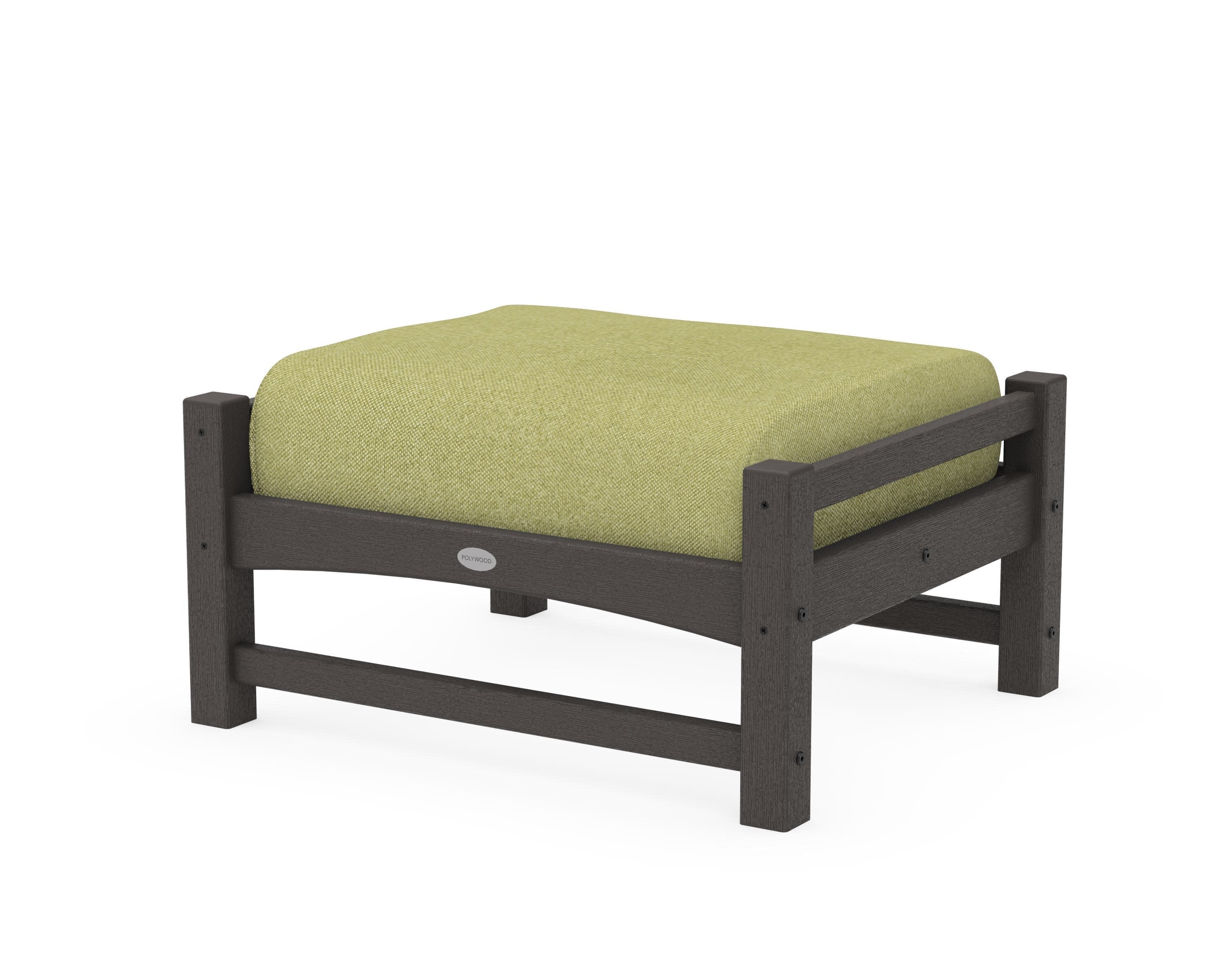 Club Ottoman in Vintage Coffee / Chartreuse Boucle