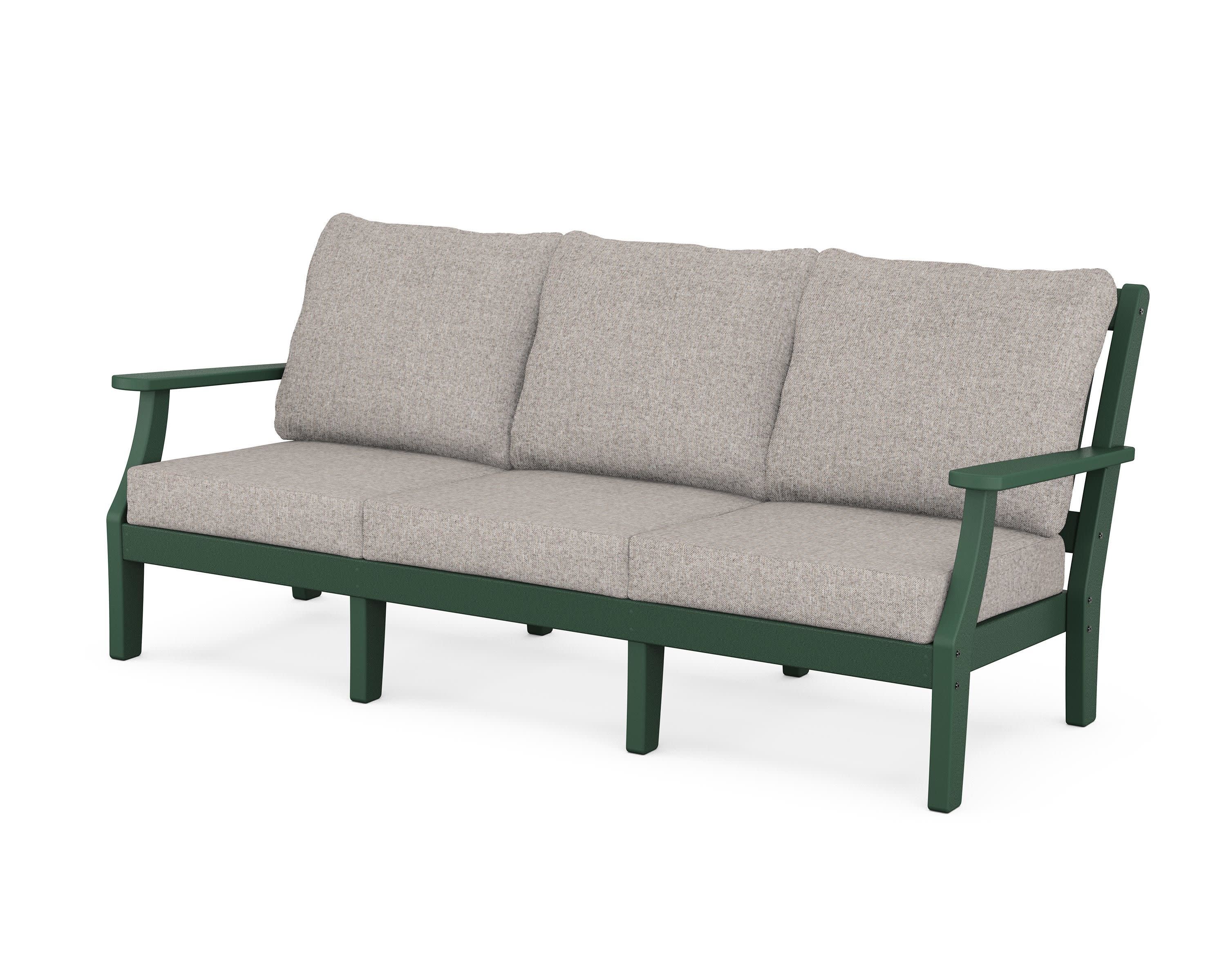Chinoiserie Deep Seating Sofa in Green / Weathered Tweed
