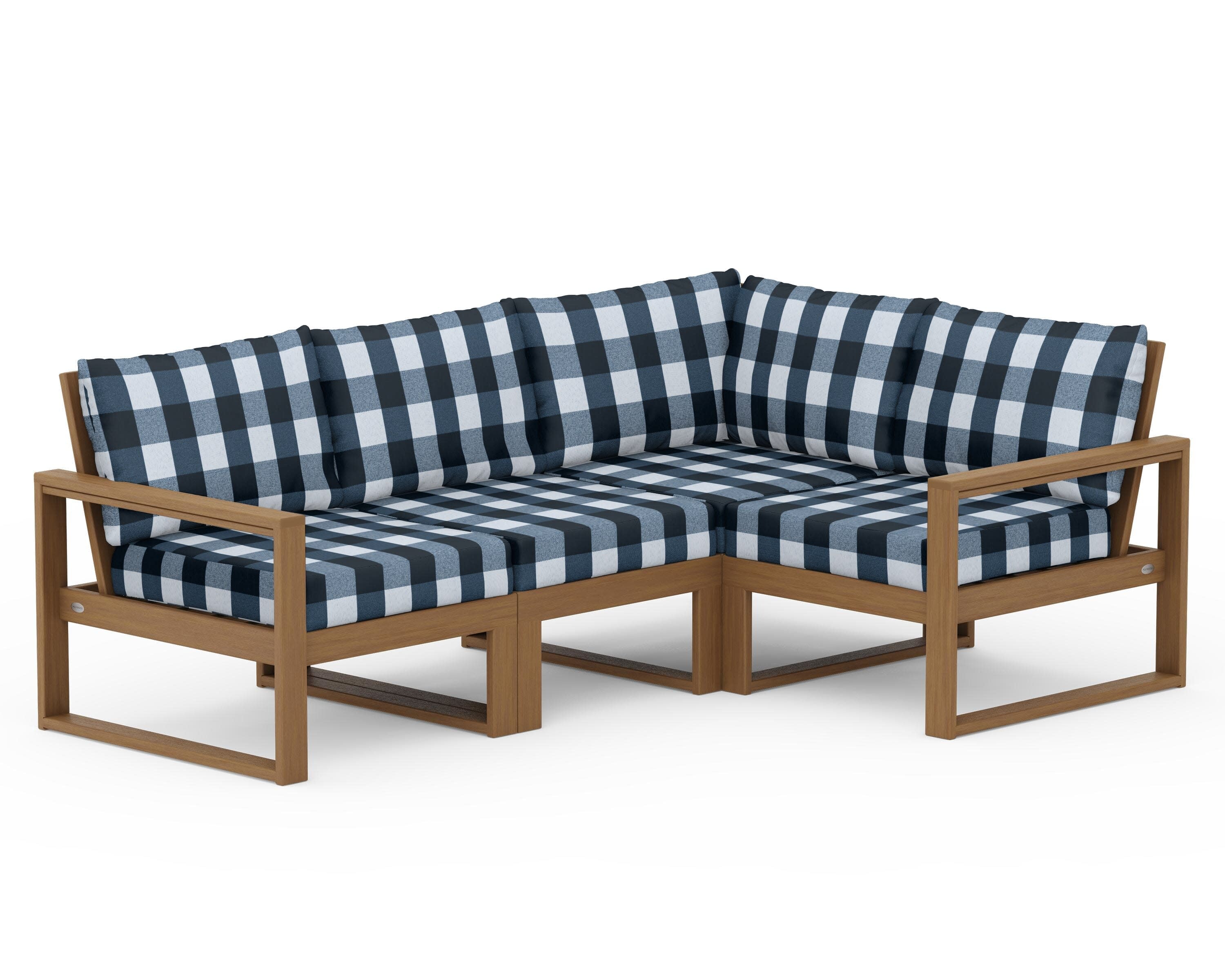 EDGE 4-Piece Modular Deep Seating Set in Natural / Buffalo Plaid Marine Indigo