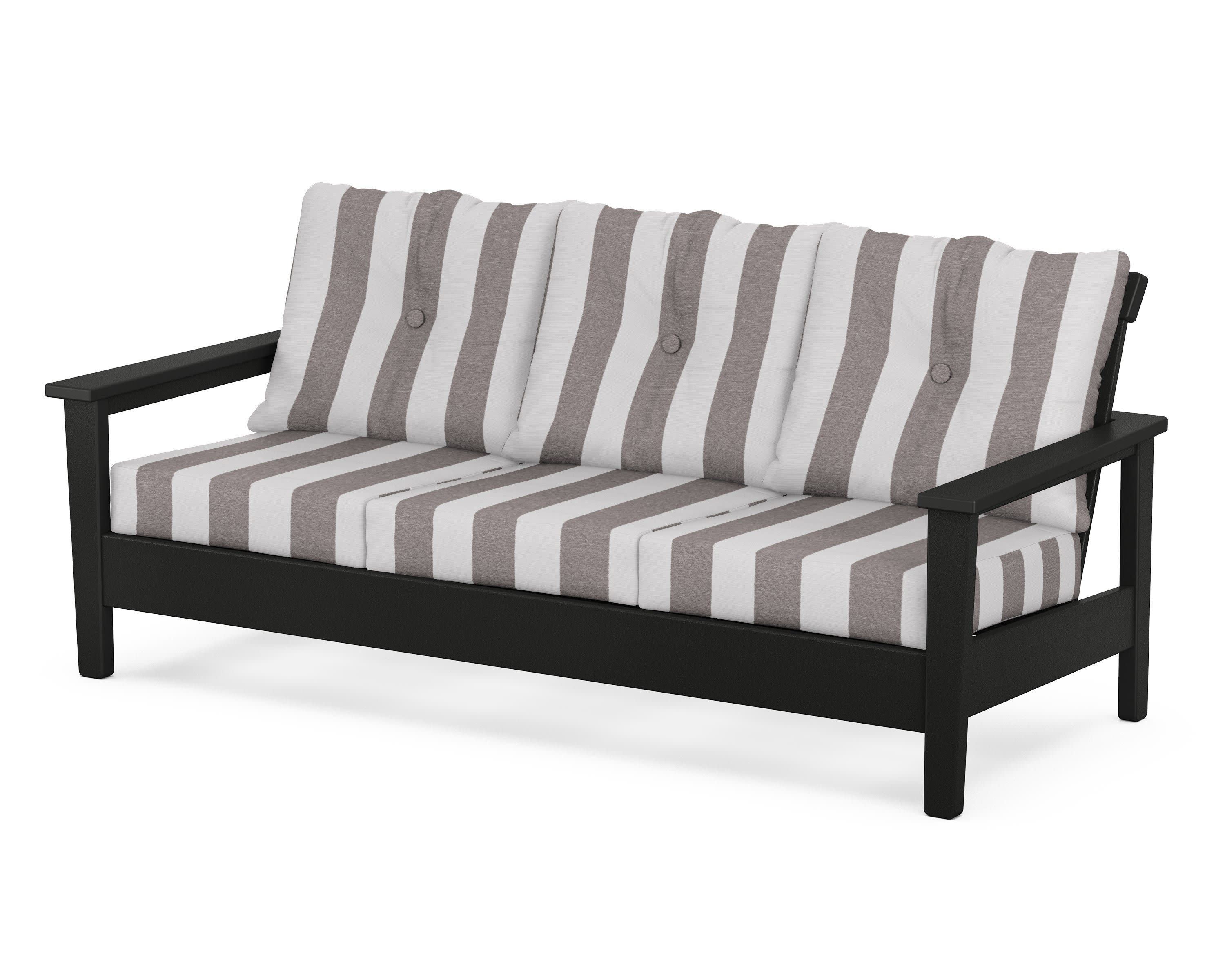 Prescott Deep Seating Sofa in Black / Cabana Stripe Grey Mist