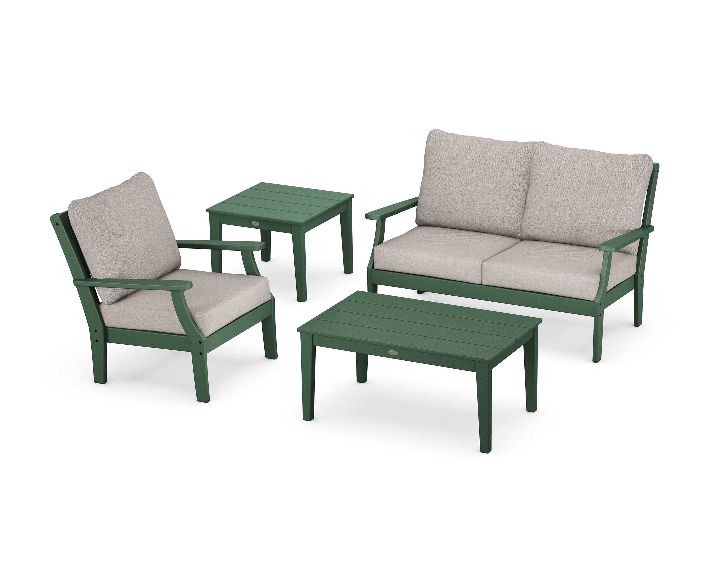 Braxton 4-Piece Deep Seating Set in Green / Weathered Tweed