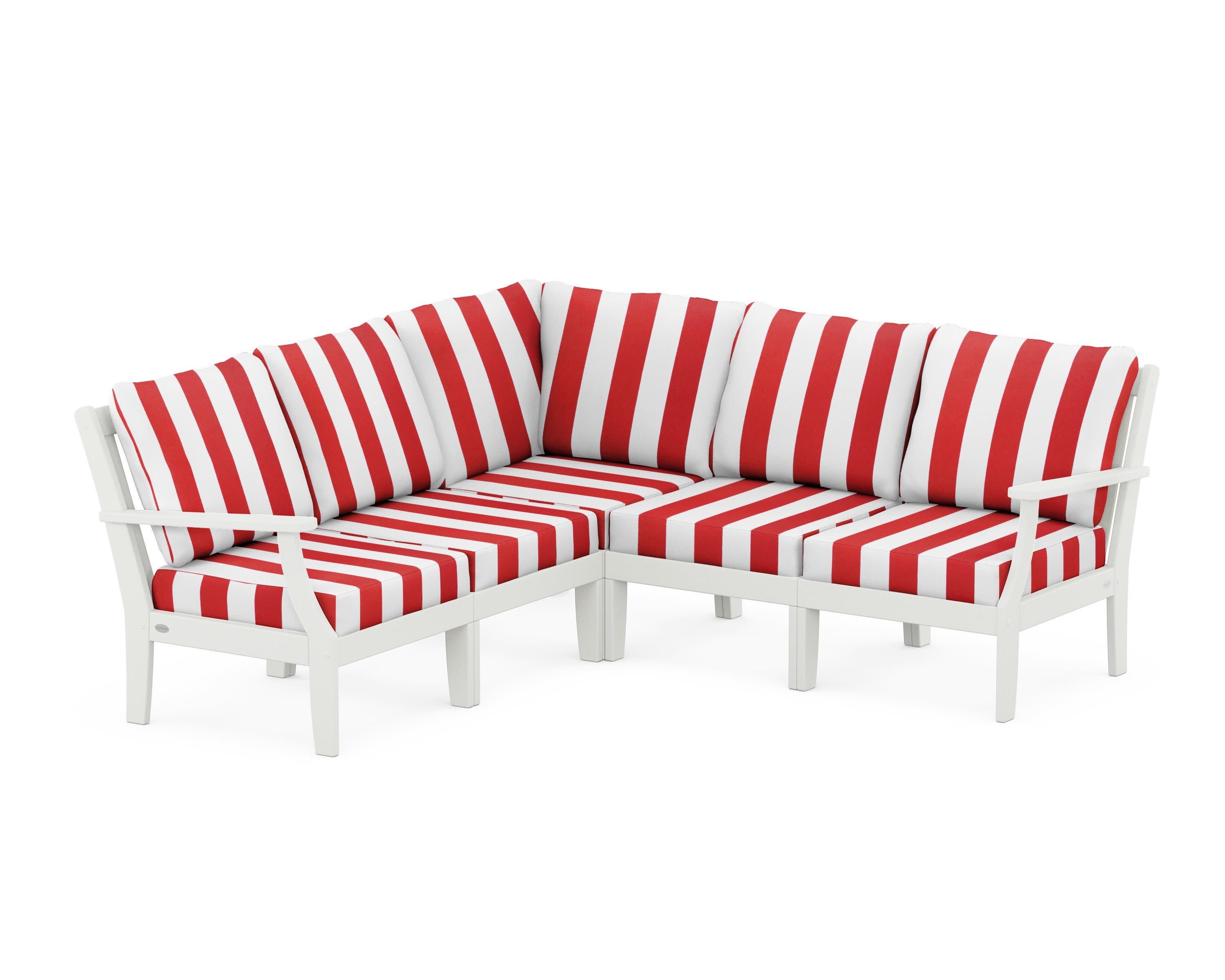 Braxton Modular 5-Piece Deep Seating Set in Vintage White / Cabana Stripe Crimson