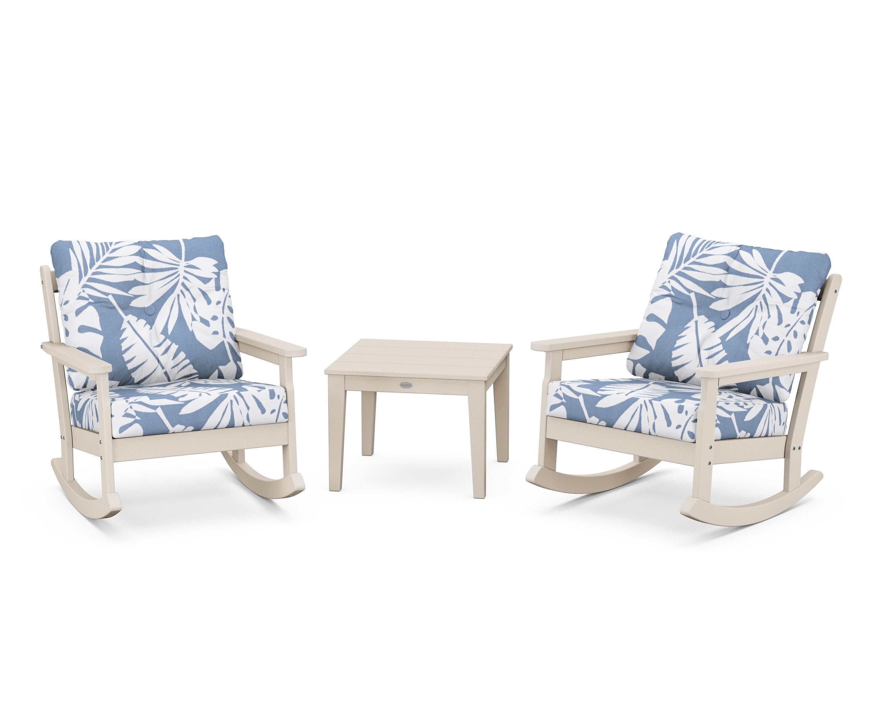 Vineyard 3-Piece Deep Seating Rocker Set in Sand / Leaf Sky Blue