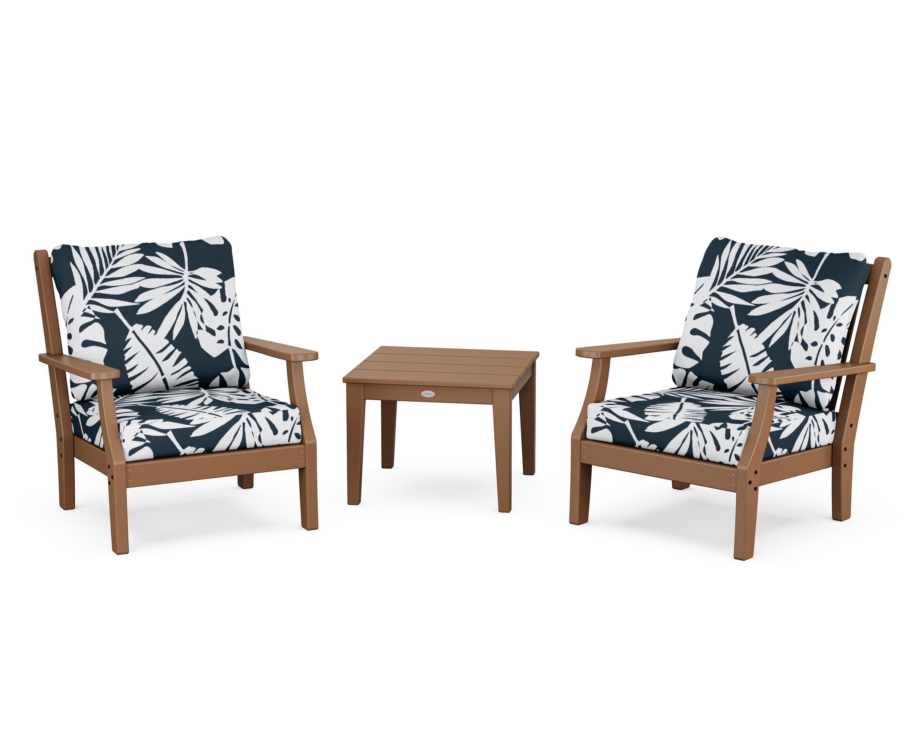 Wovendale 3-Piece Deep Seating Set in Teak / Leaf Marine Indigo
