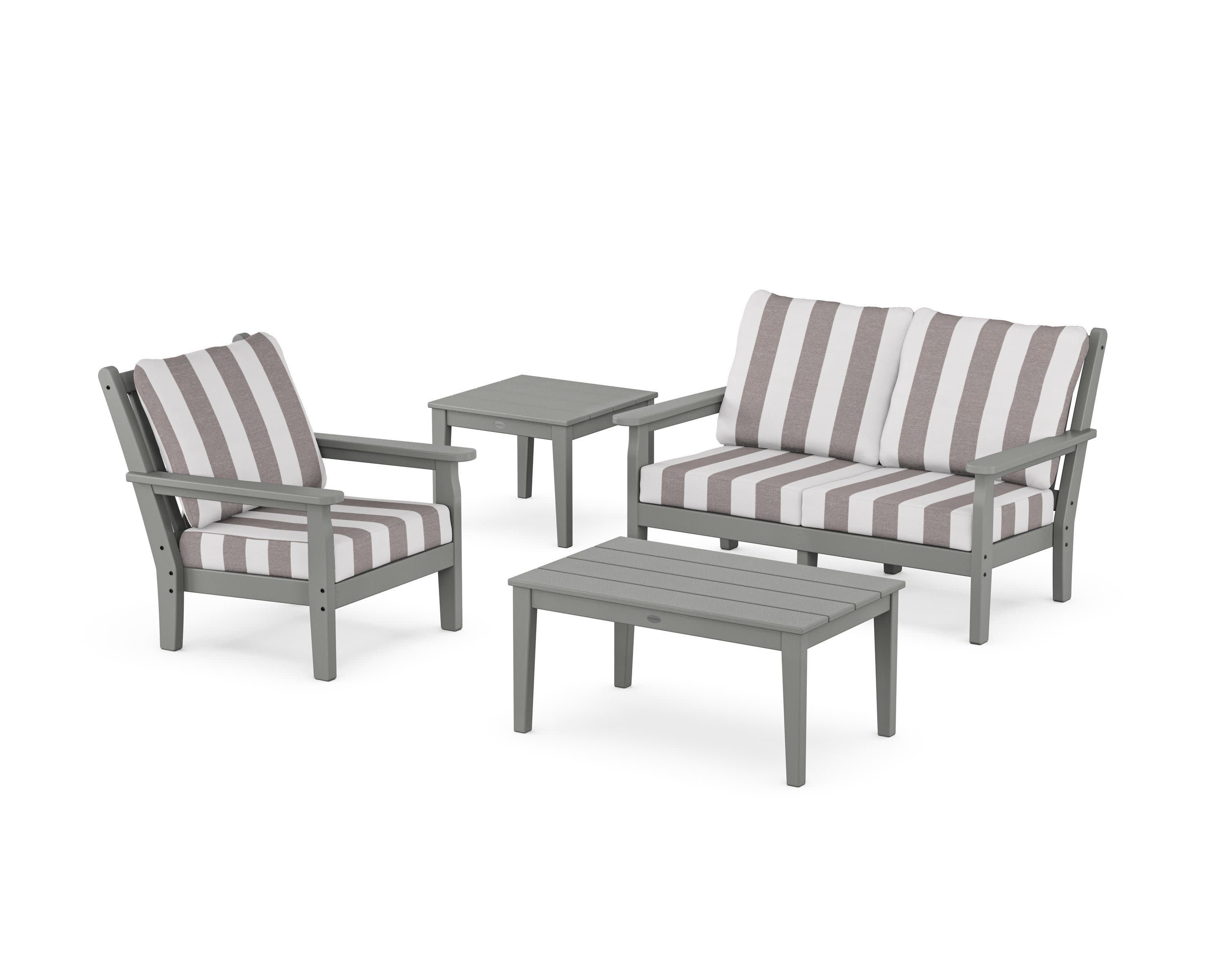 Chippendale 4-Piece Deep Seating Set in Slate Grey / Cabana Stripe Grey Mist
