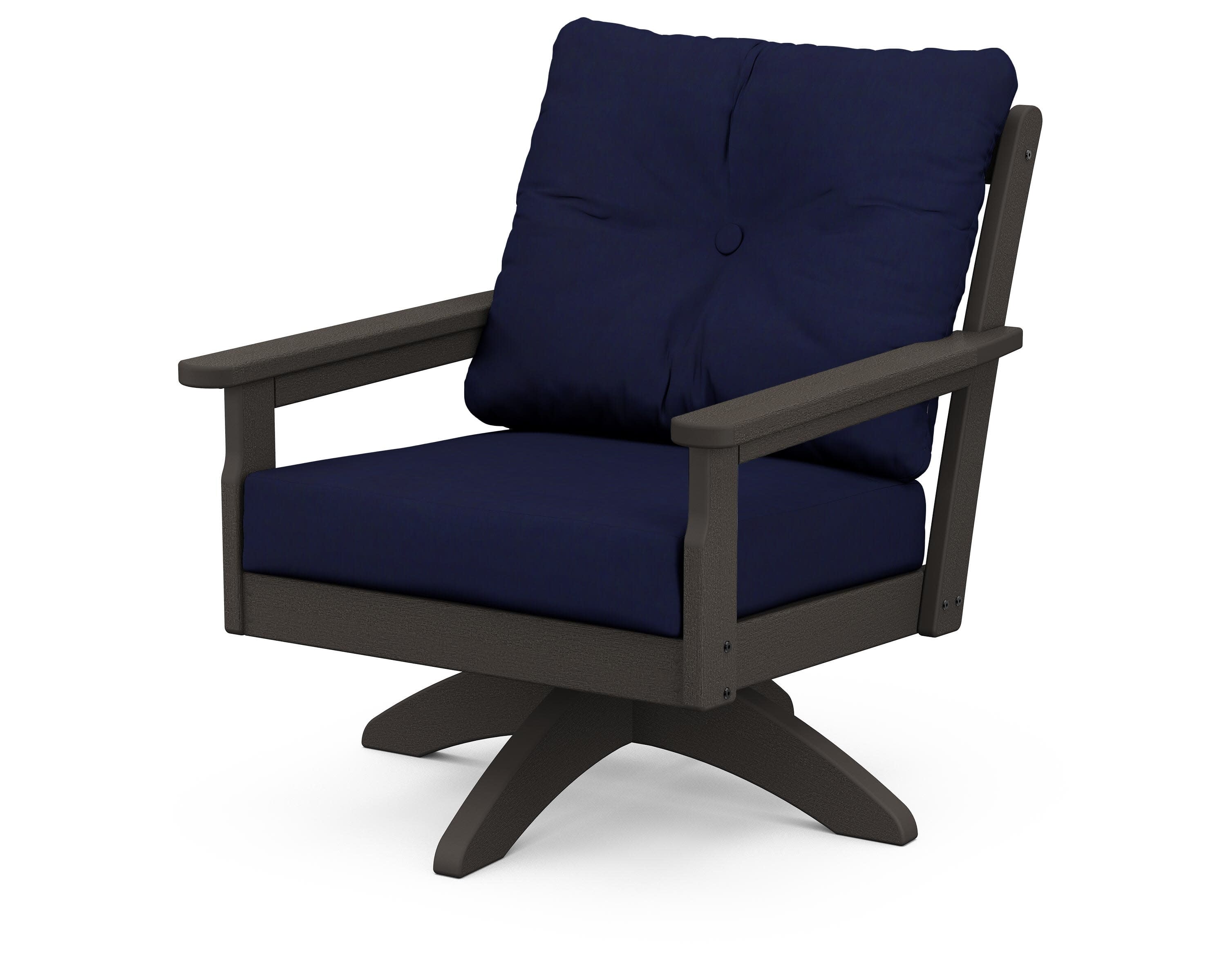 Vineyard Deep Seating Swivel Chair in Vintage Coffee / Navy