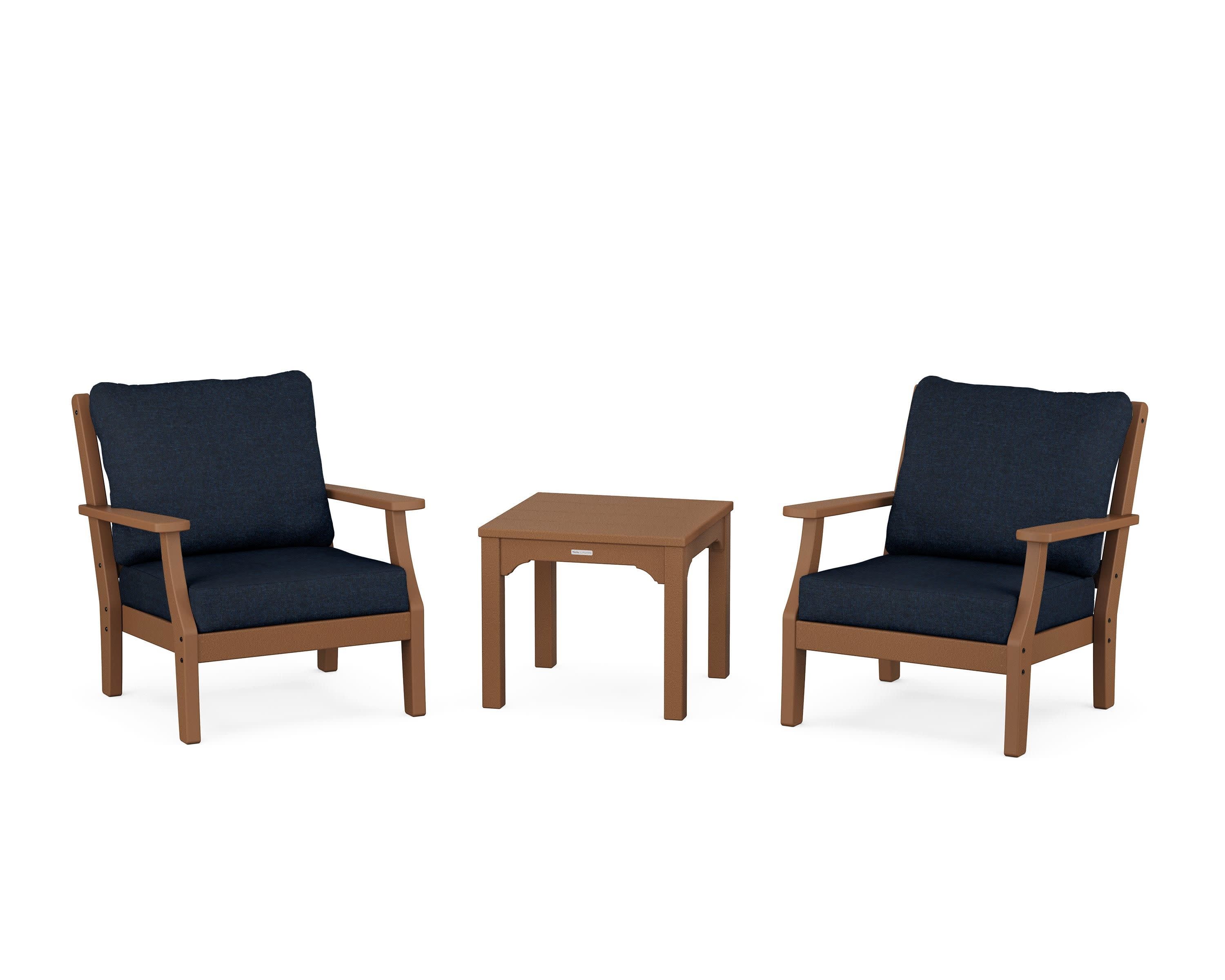 Chinoiserie 3-Piece Deep Seating Set in Teak / Marine Indigo